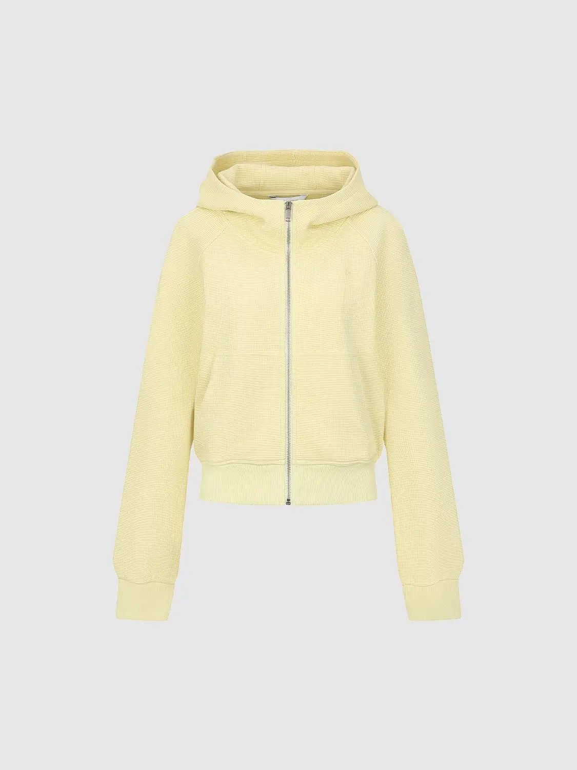 Zip Front Textured Long Sleeve Cotton Blend Hoodie