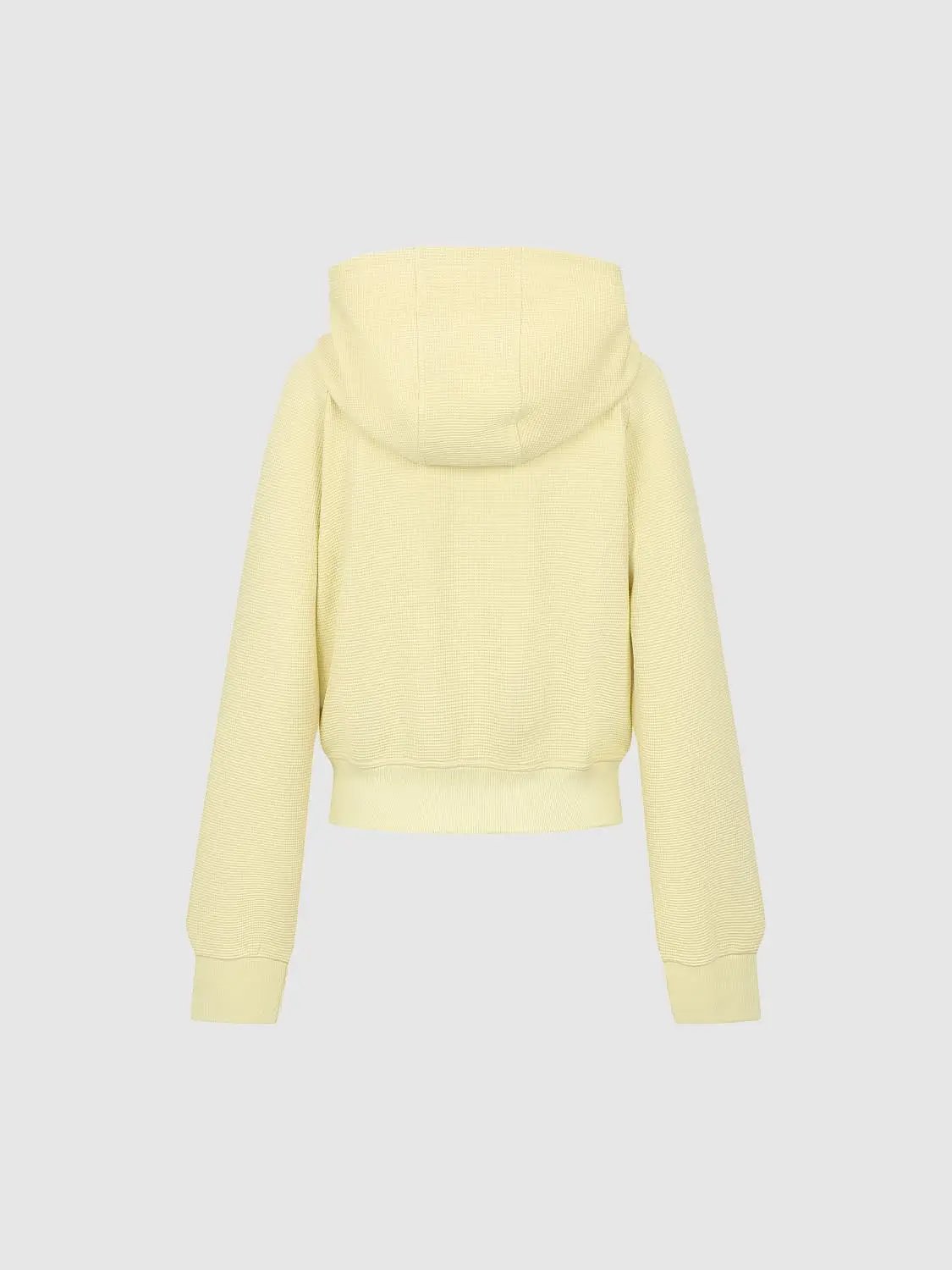 Zip Front Textured Long Sleeve Cotton Blend Hoodie