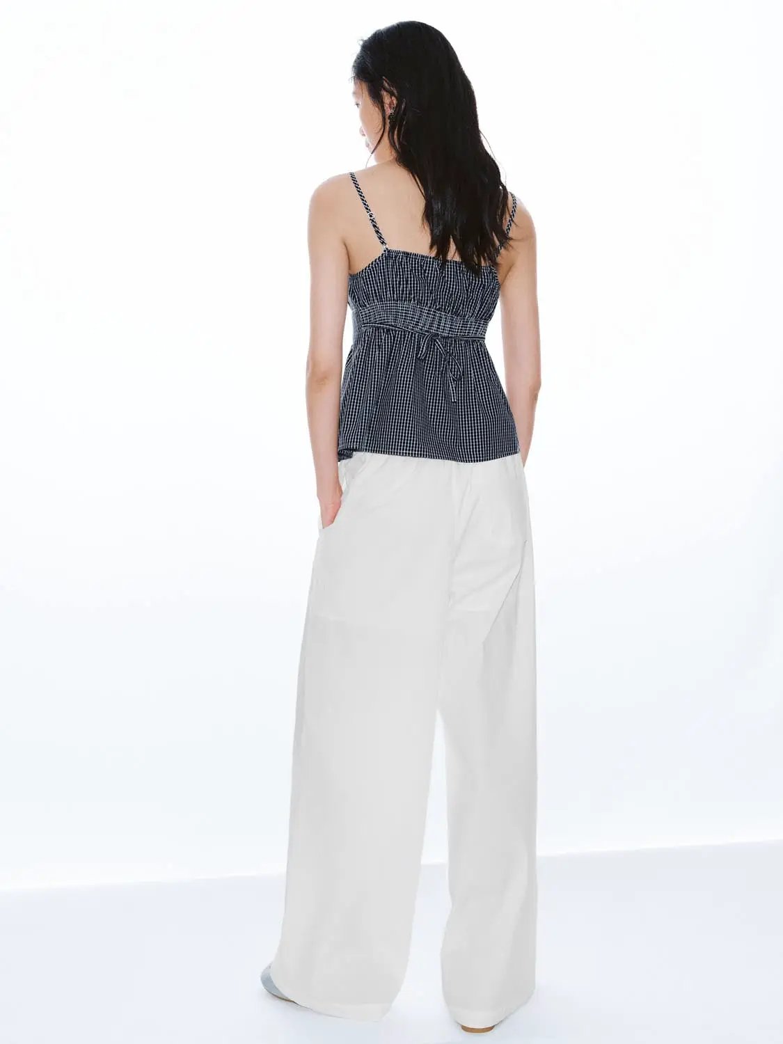 Square Neck Button Front Gingham Slim Fit Cotton Cami Top