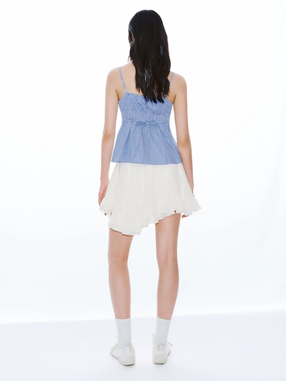 Square Neck Button Front Gingham Slim Fit Cotton Cami Top