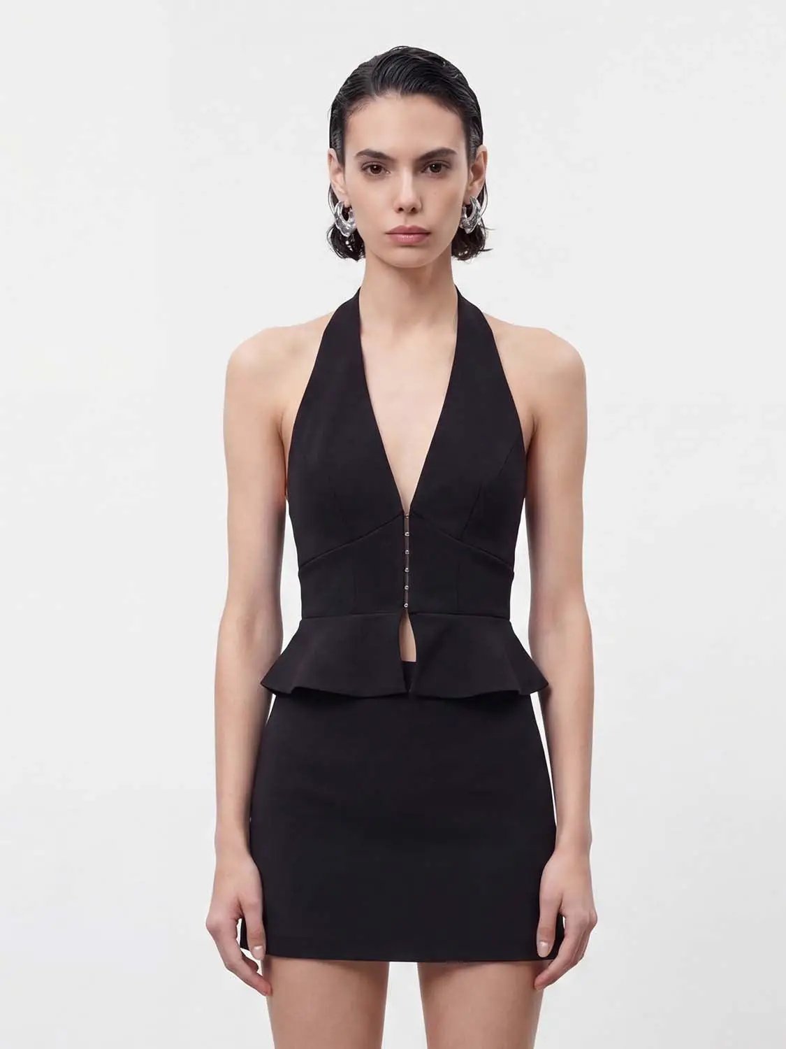 Peplum Zipper Front Fit Versatile Halter Sleeveless Shirt