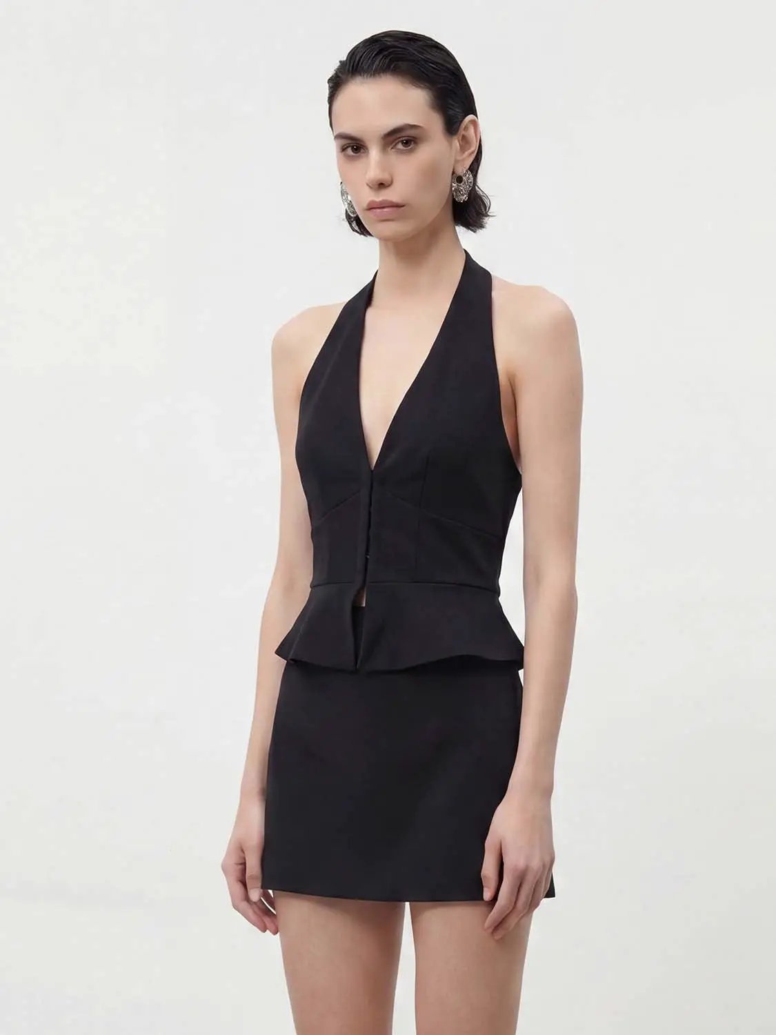 Peplum Zipper Front Fit Versatile Halter Sleeveless Shirt