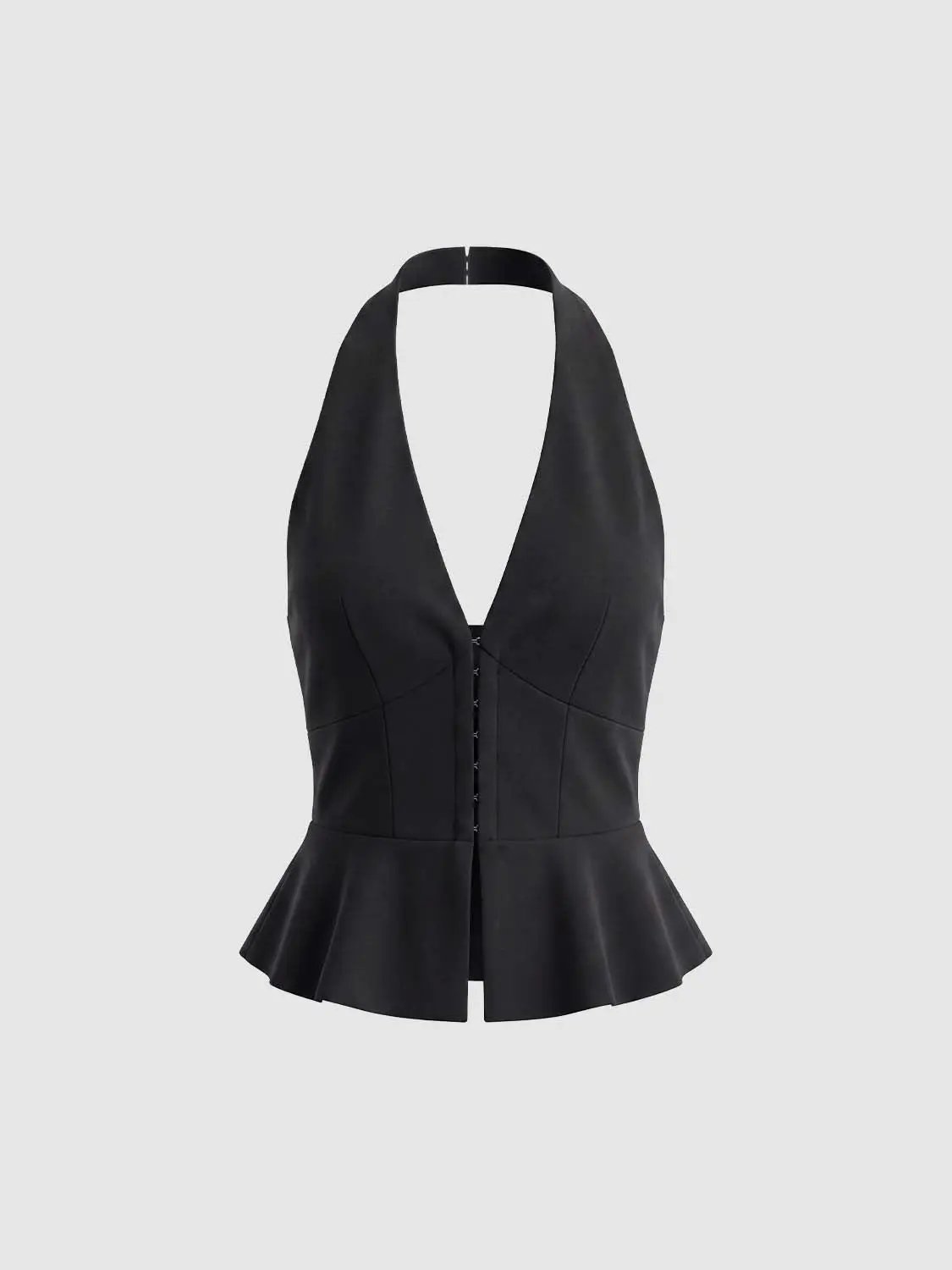 Peplum Zipper Front Fit Versatile Halter Sleeveless Shirt