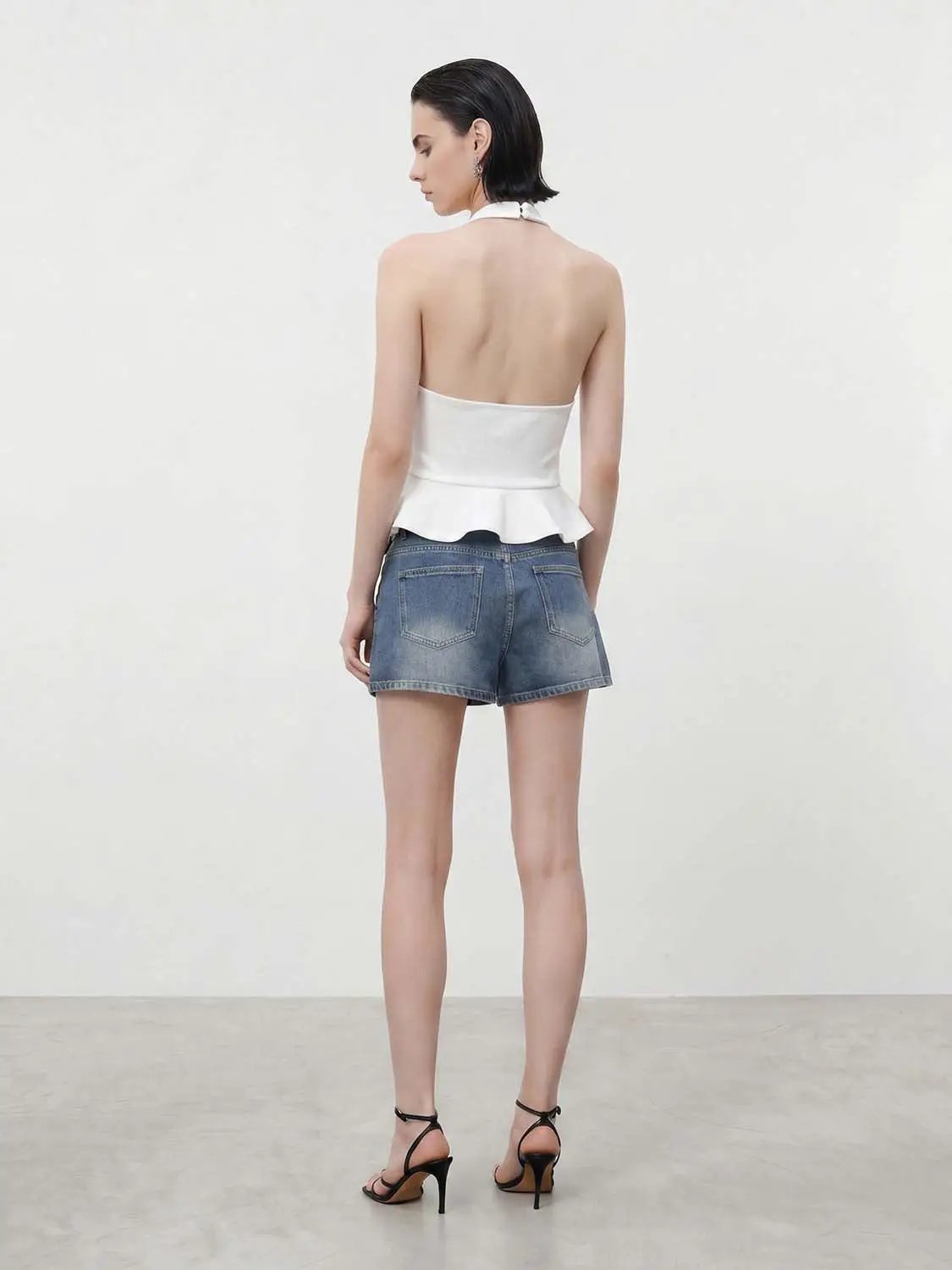 Peplum Zipper Front Fit Versatile Halter Sleeveless Shirt