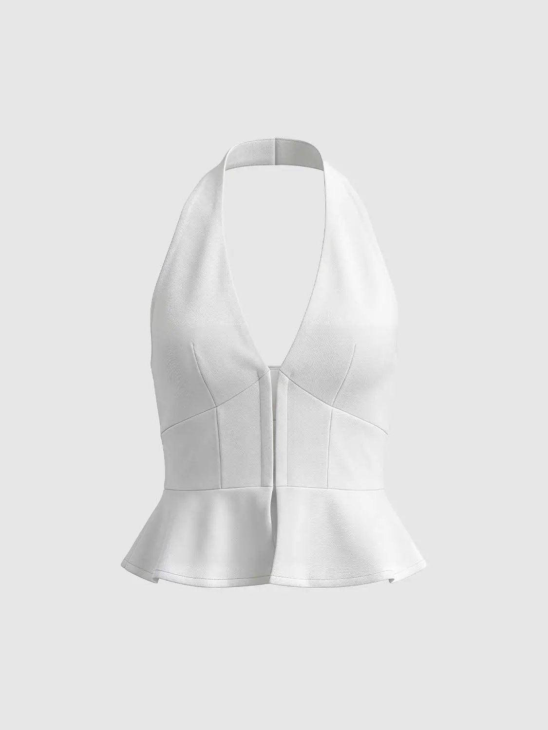 Peplum Zipper Front Fit Versatile Halter Sleeveless Shirt
