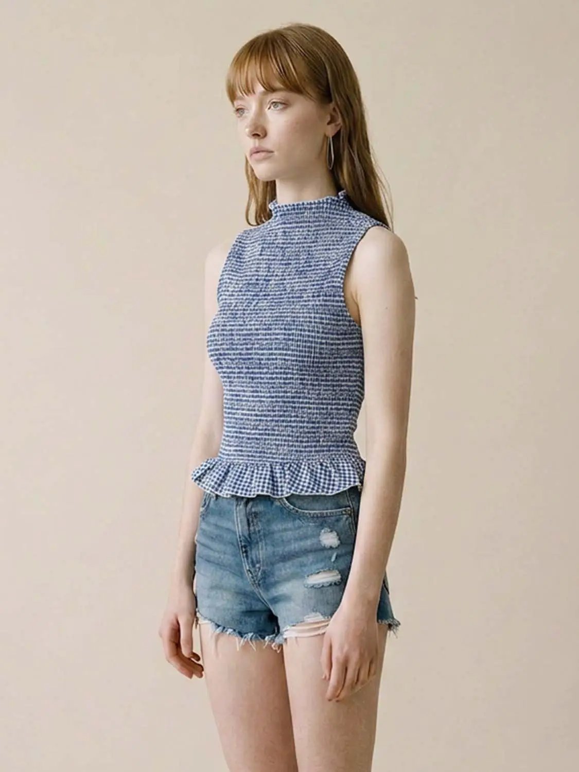 Textured Peplum Sleeveless Overhead Shirt
