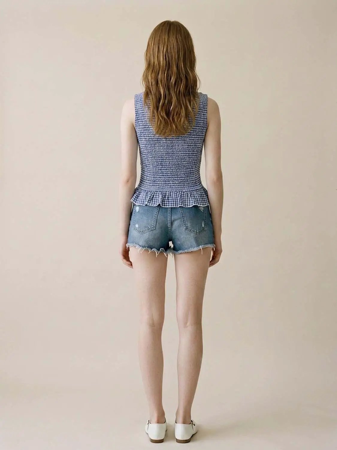 Textured Peplum Sleeveless Overhead Shirt