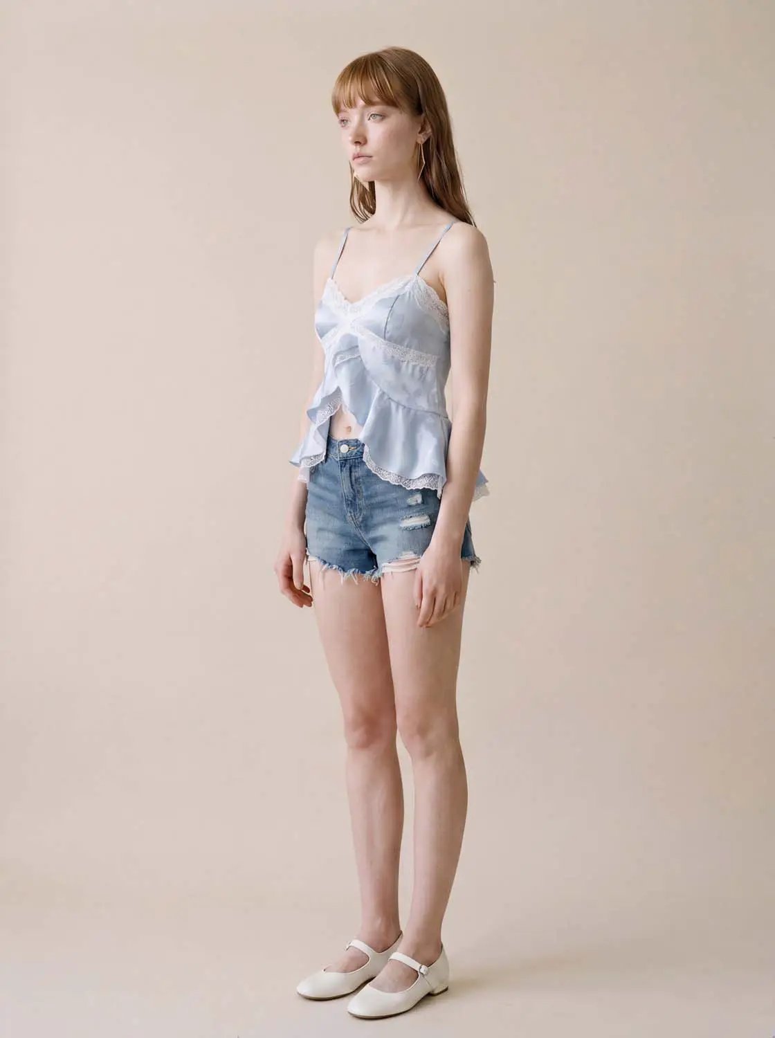 Lace Trim Ruffle V-Neck Camisole