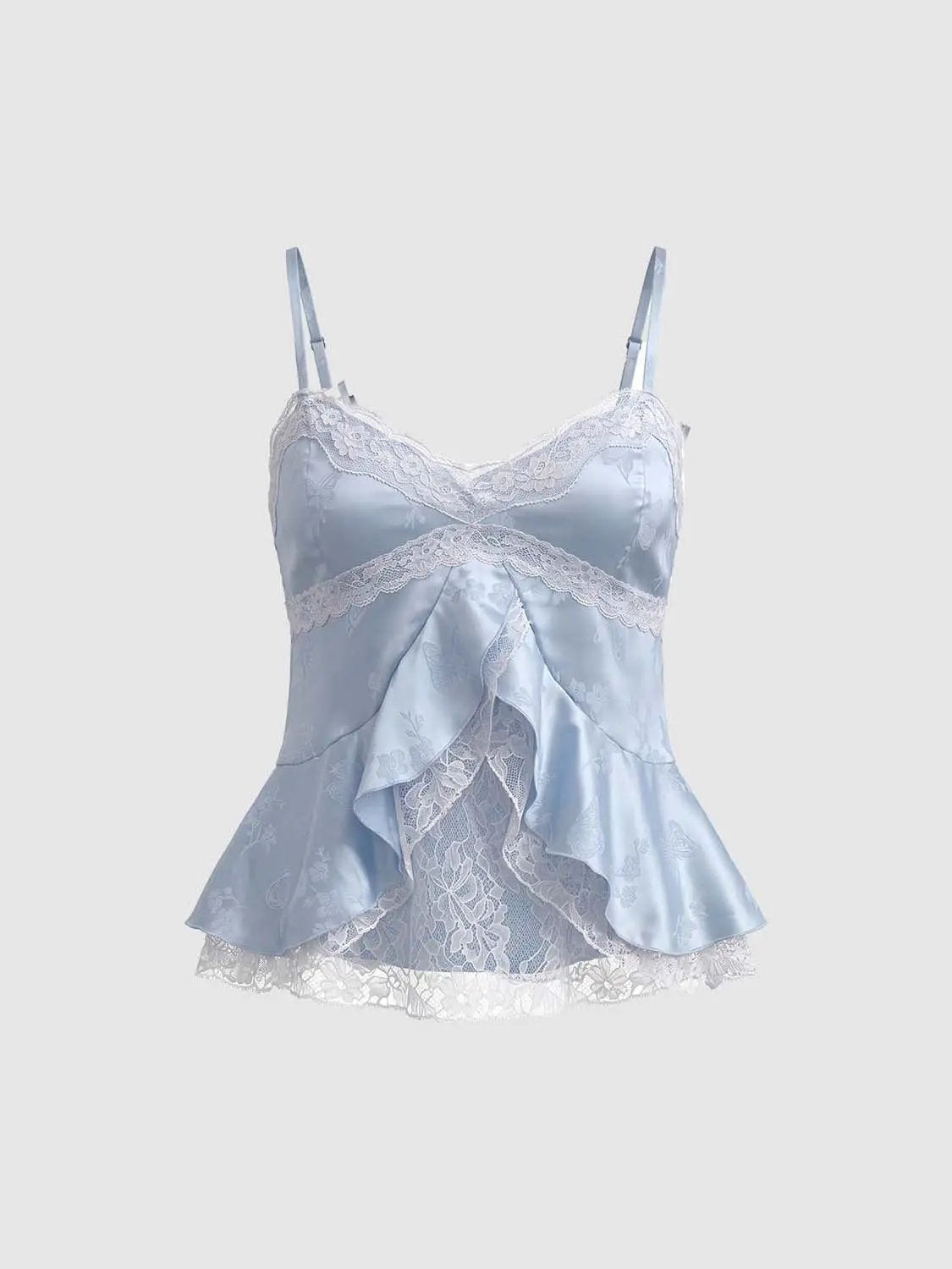 Lace Trim Ruffle V-Neck Camisole