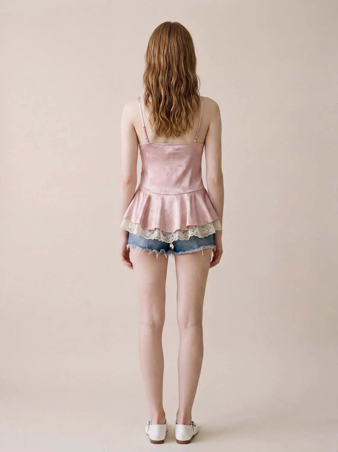 Lace Trim Ruffle V-Neck Camisole