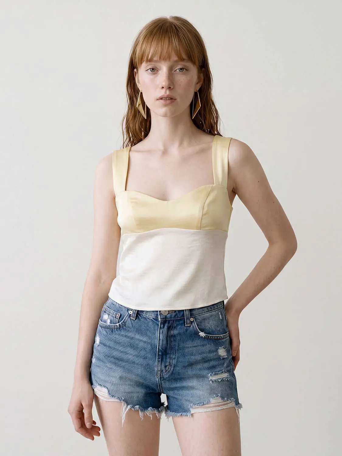 Color Block Square Neck Tie Back Cropped Cami Top