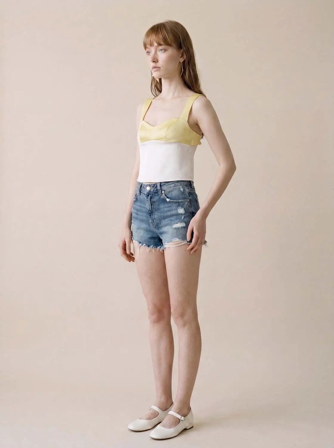 Color Block Square Neck Tie Back Cropped Cami Top