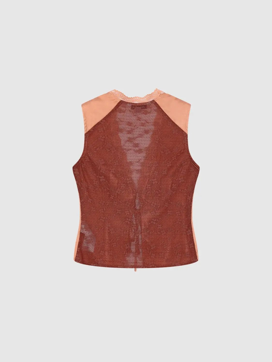 V-neck Lace Panel Tie Front Cami Top
