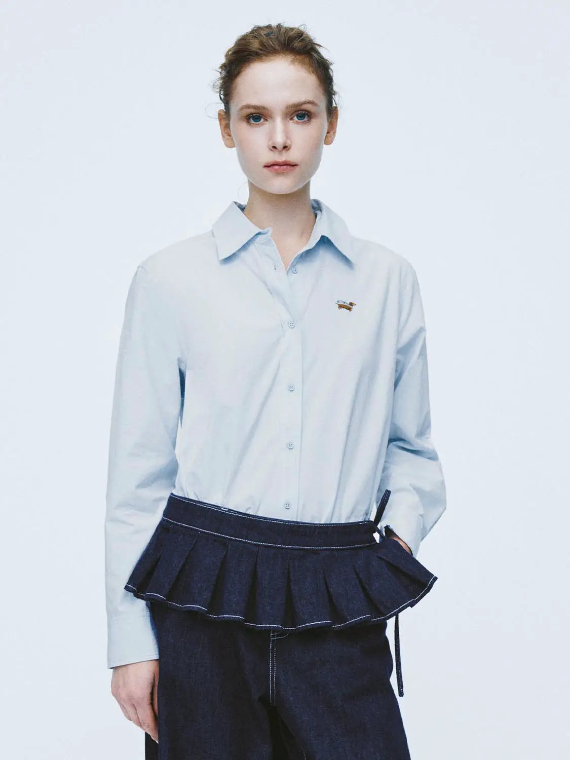 Embroidered Cotton Button Front Long Sleeve Shirt