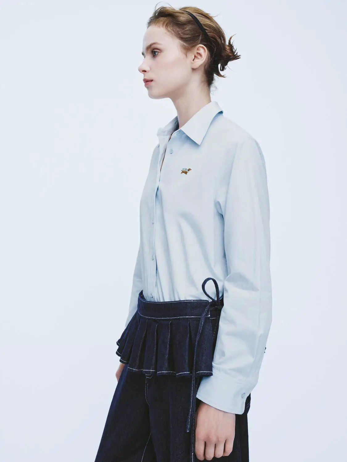 Embroidered Cotton Button Front Long Sleeve Shirt