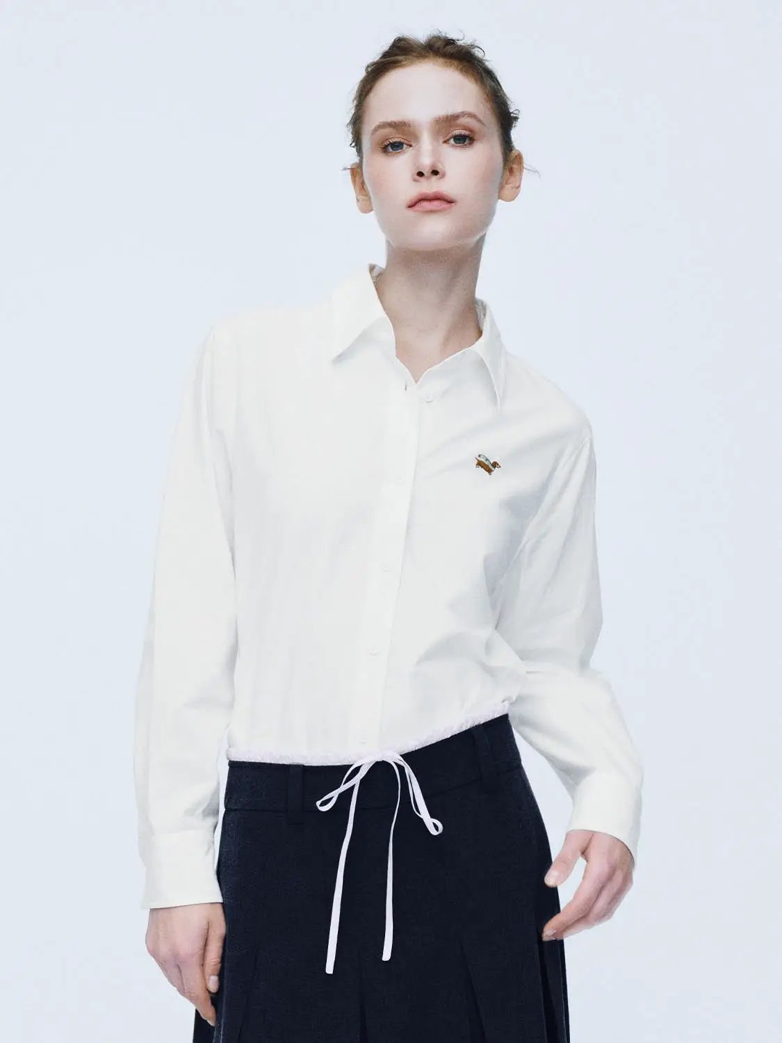 Embroidered Cotton Button Front Long Sleeve Shirt