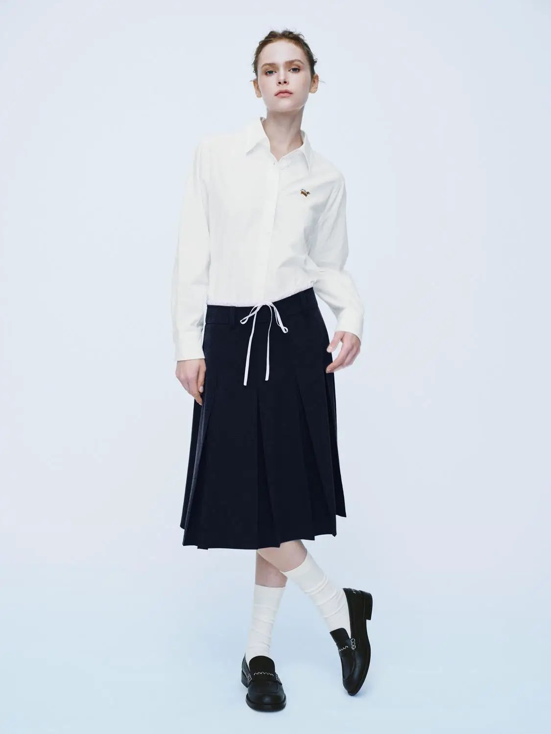 Embroidered Cotton Button Front Long Sleeve Shirt