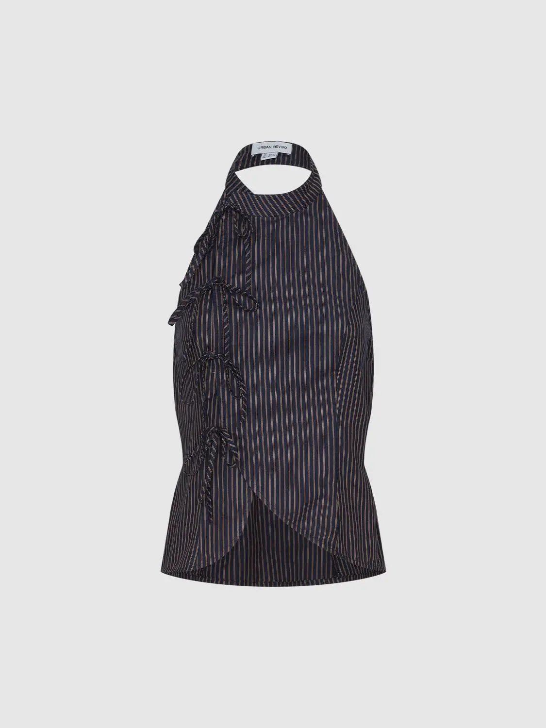 Striped Halter Side Tie Cotton Sleeveless Top