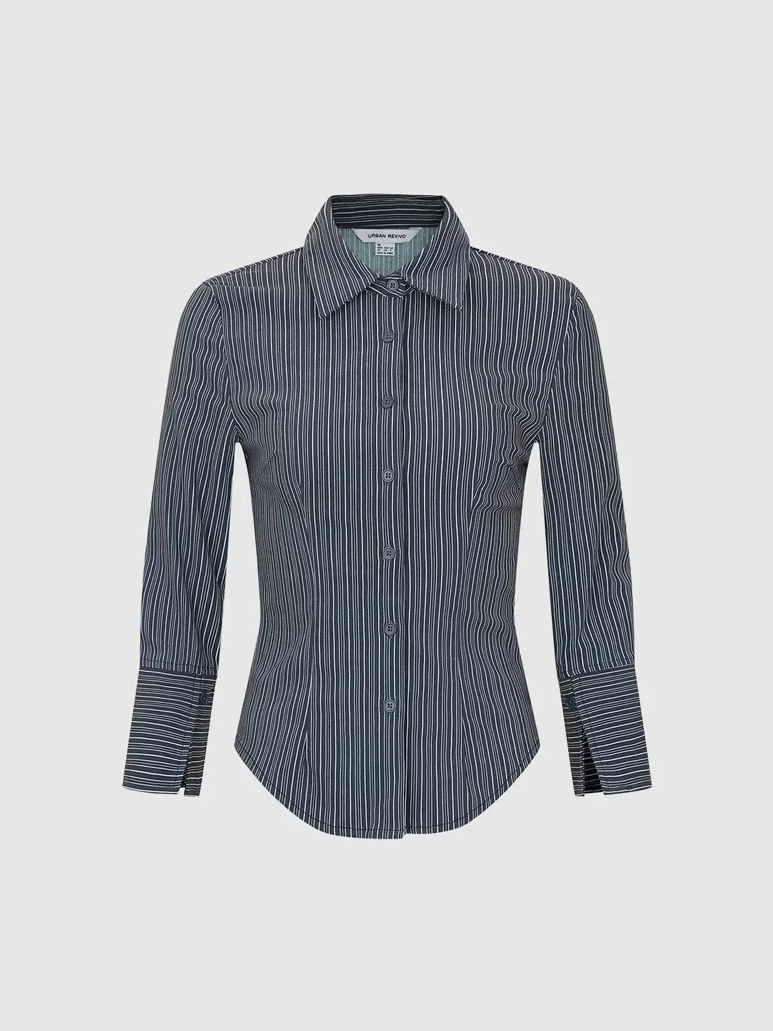 Striped Fitted Shirt Collar Long Sleeve Shirt