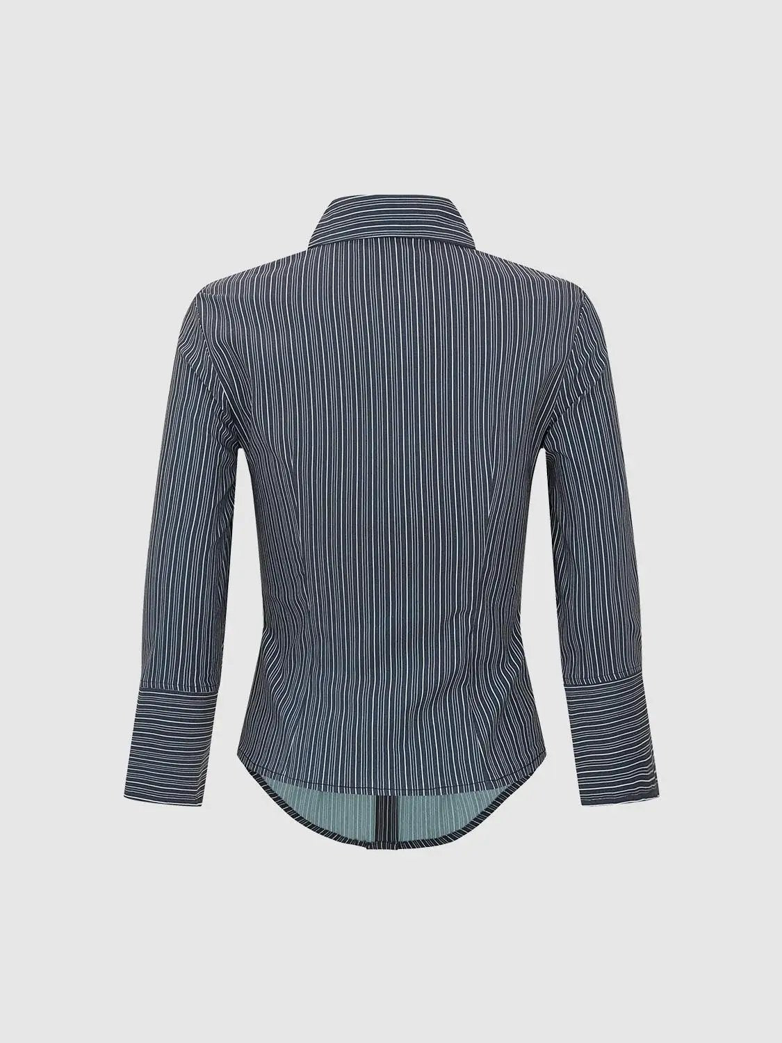Striped Fitted Shirt Collar Long Sleeve Shirt