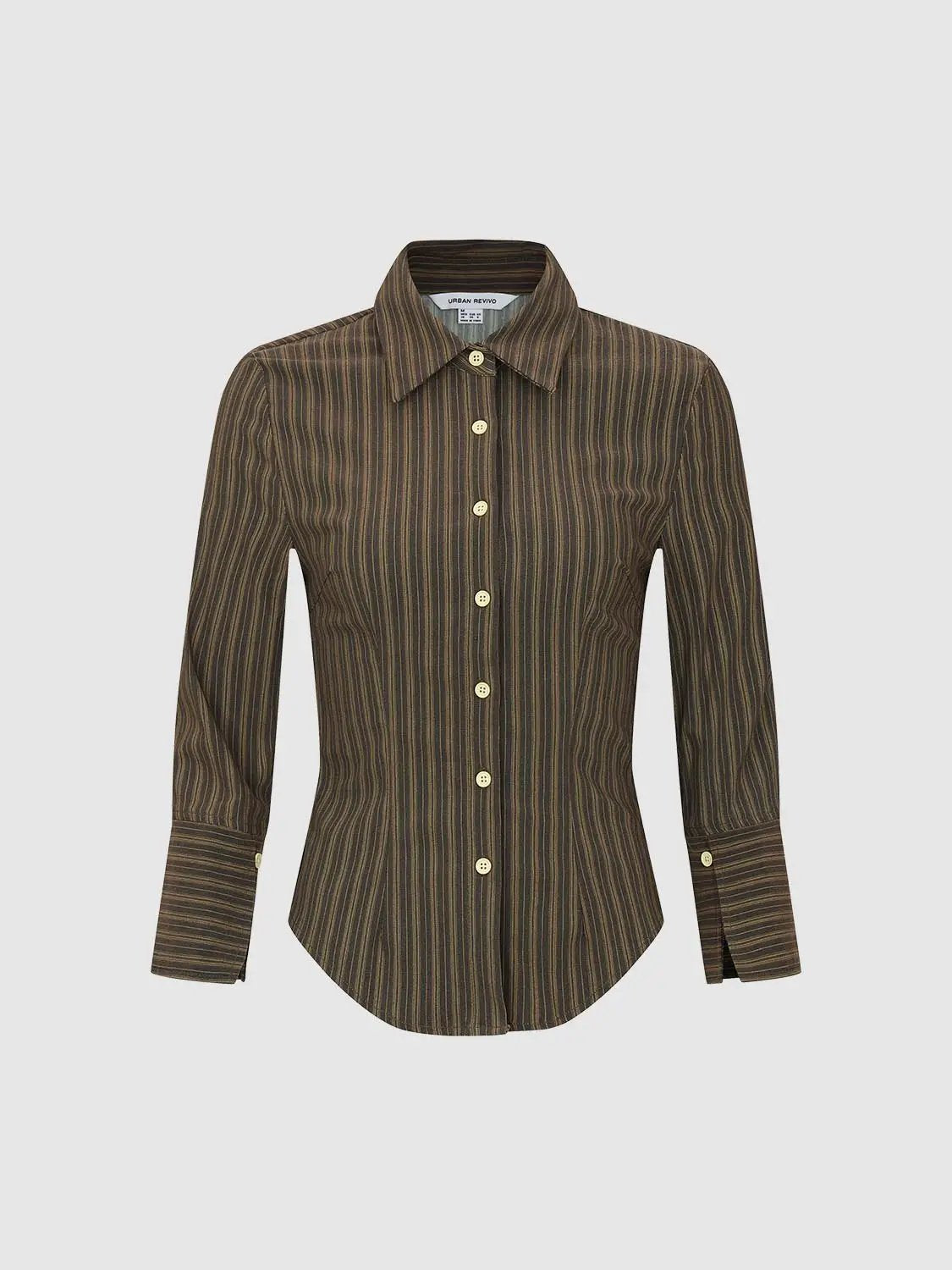 Striped Fitted Shirt Collar Long Sleeve Shirt