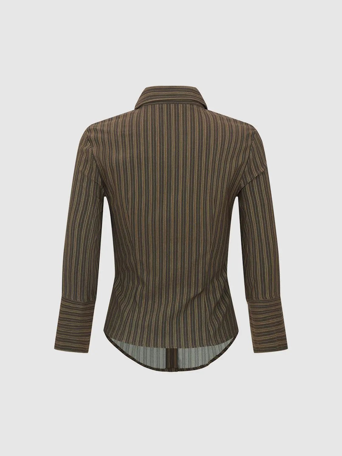 Striped Fitted Shirt Collar Long Sleeve Shirt
