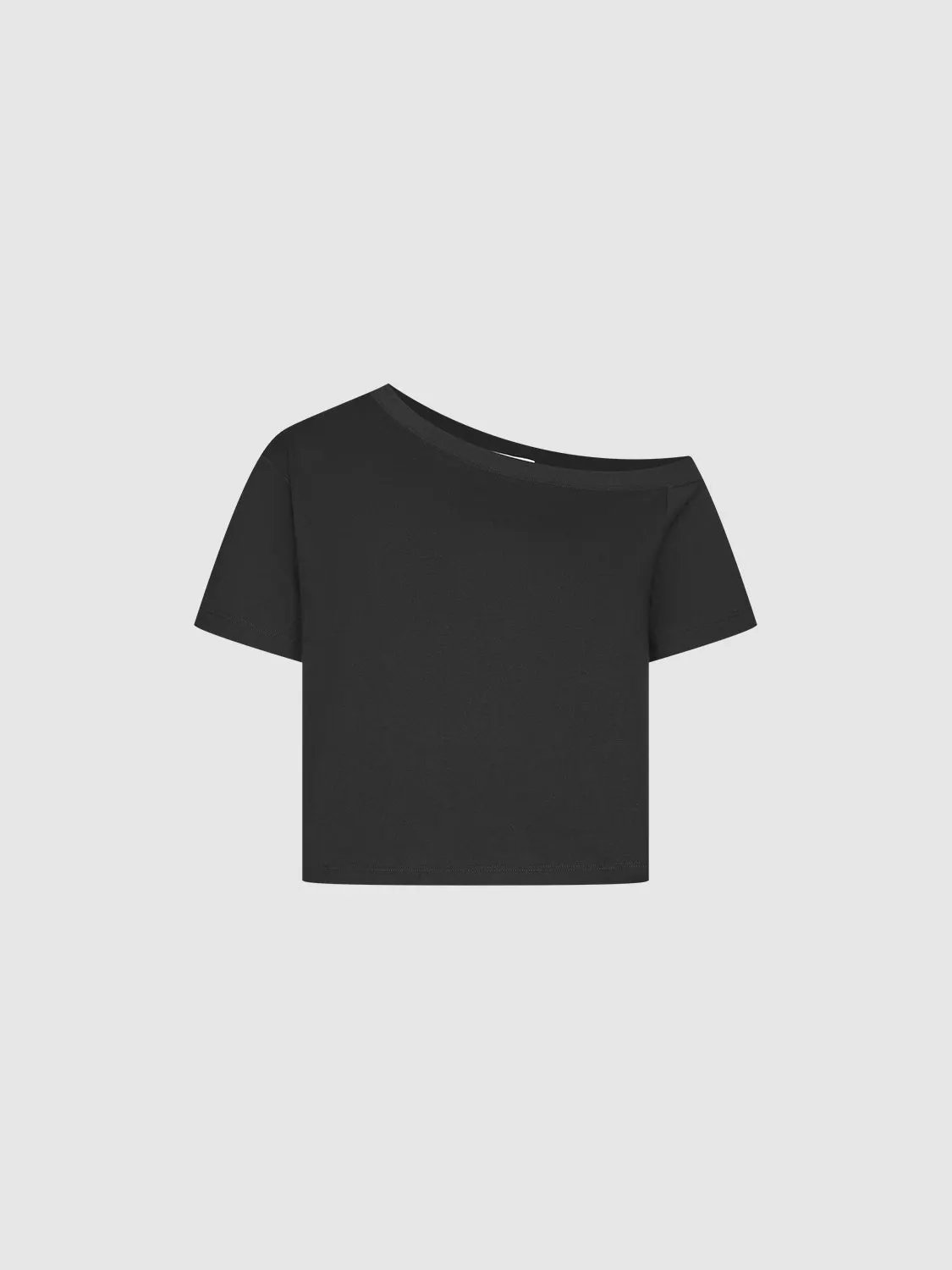 One-Shoulder Cropped Relaxed Silhouette Cotton T-Shirt