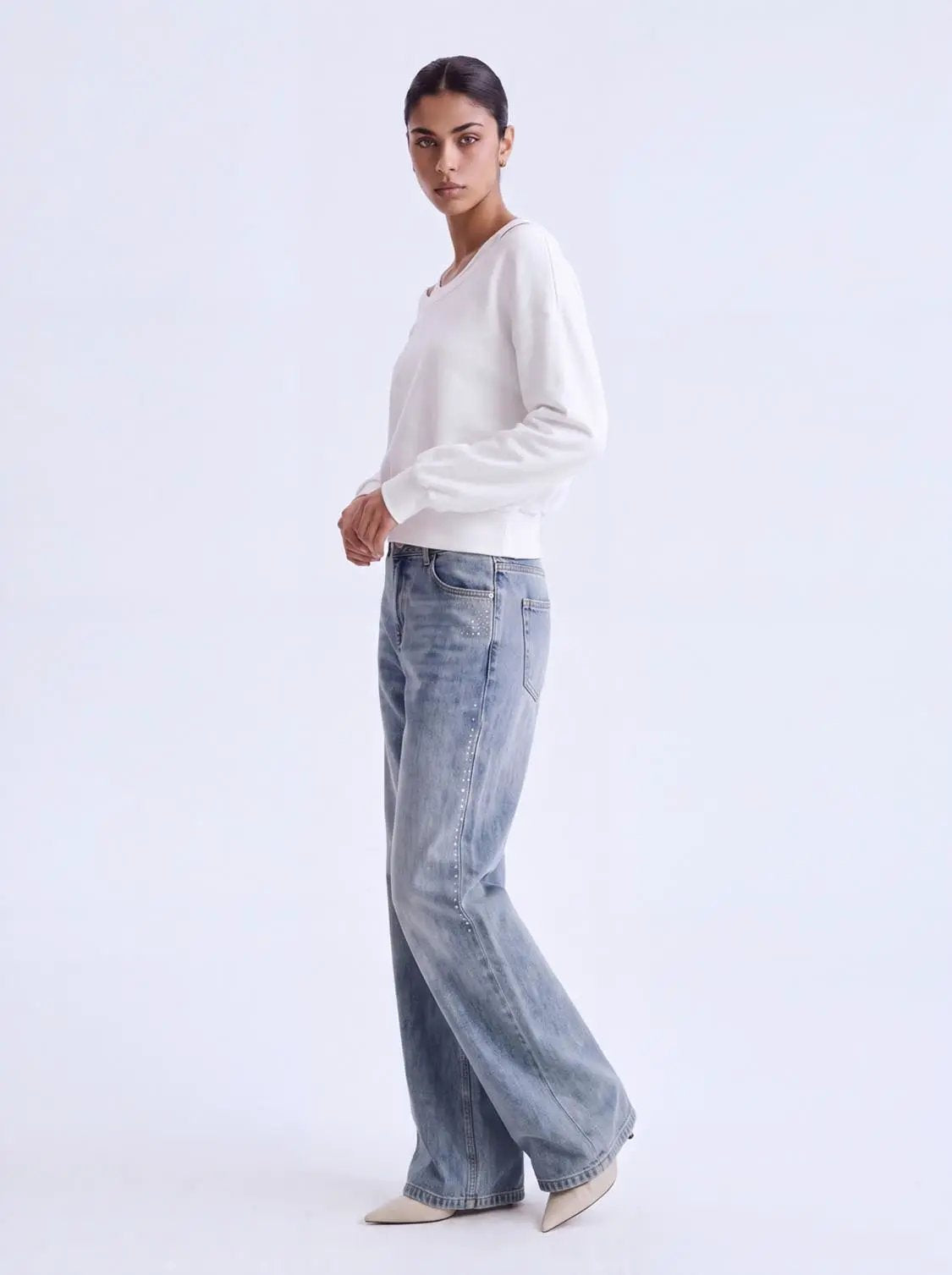 2-In-1 Off Shoulder Long Sleeve Ribbed Hem Sweatshirt