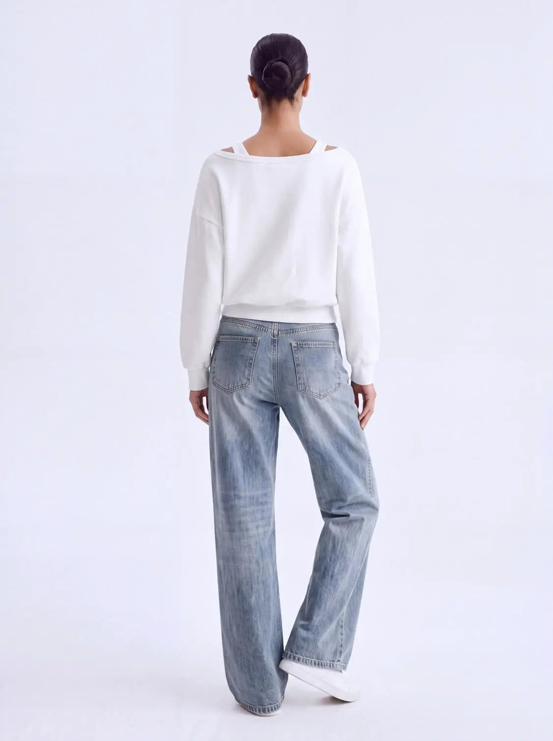 2-In-1 Off Shoulder Long Sleeve Ribbed Hem Sweatshirt