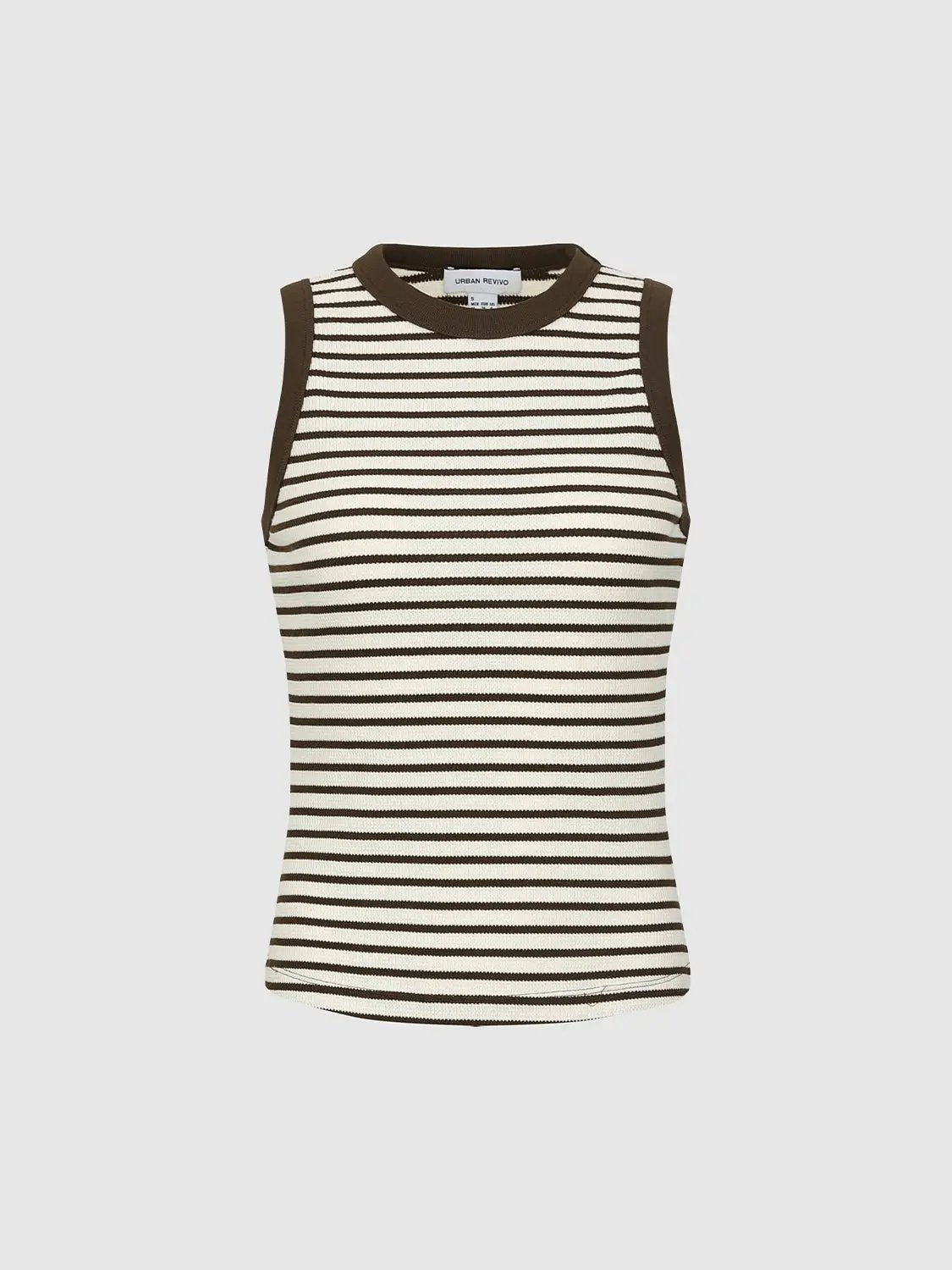 Contrast Trim Halter Neck Striped Cotton Tank Top