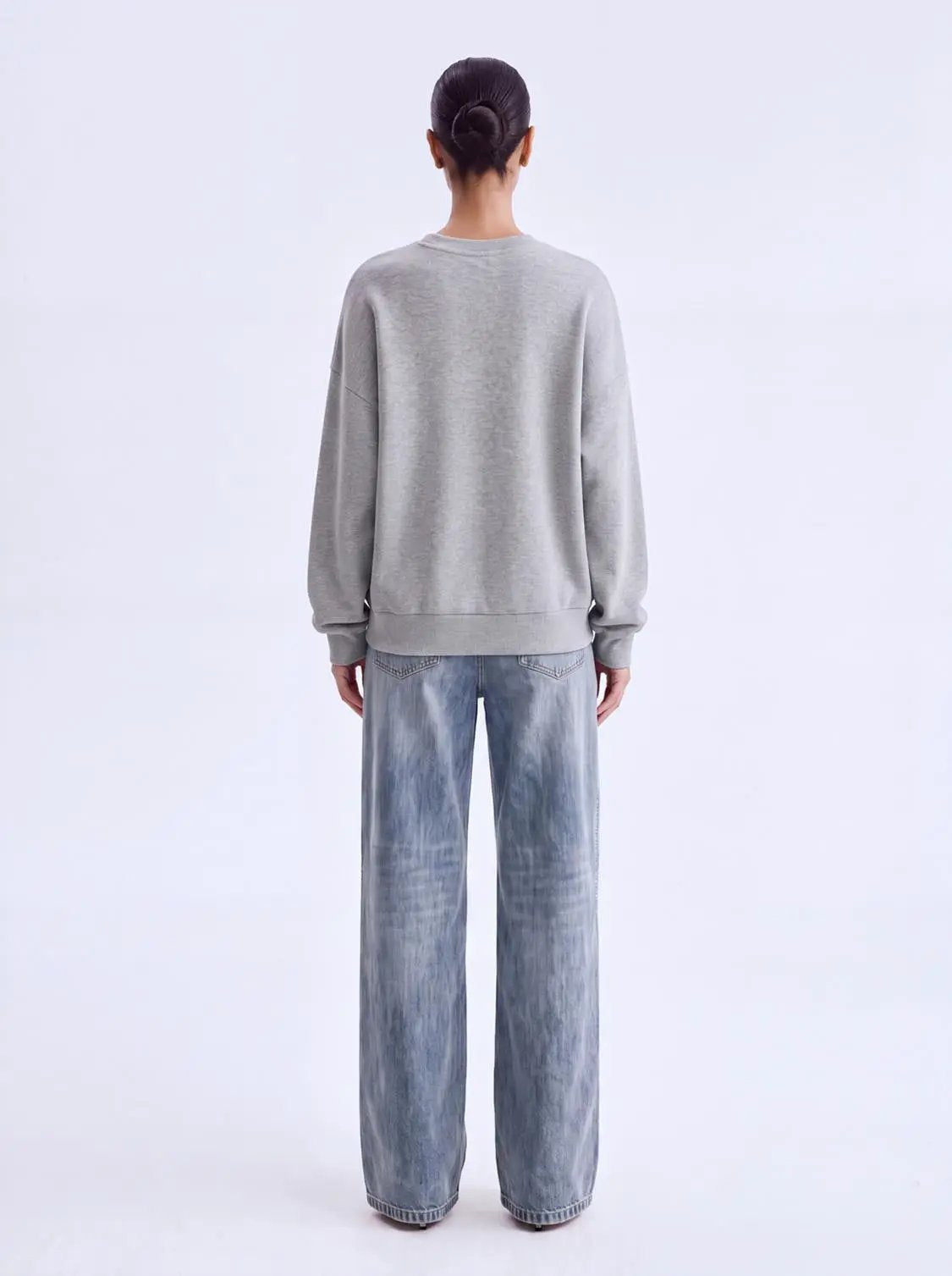 Round Neck Drop Shoulder Side Snap Button Cotton Sweatshirt