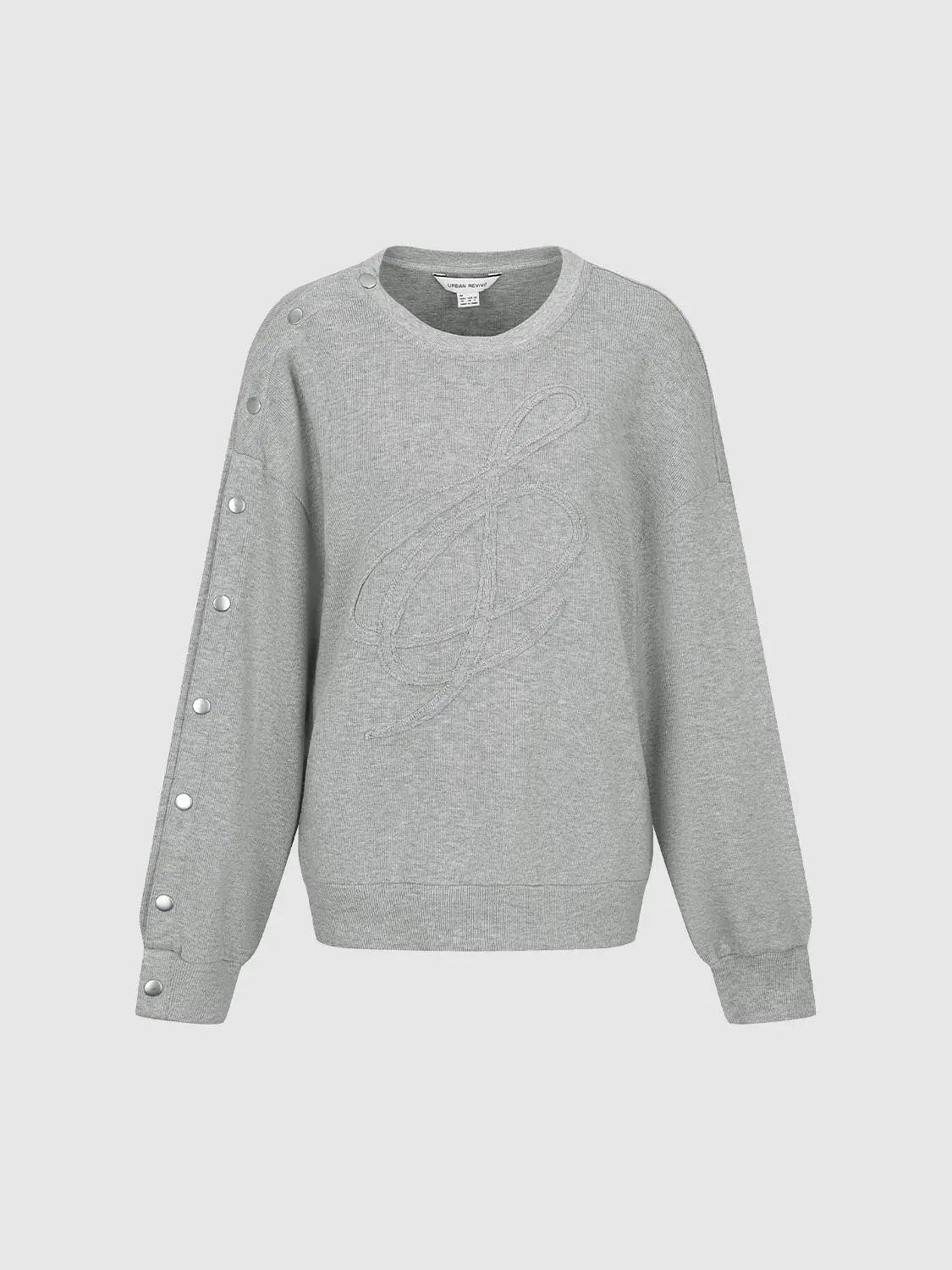Round Neck Drop Shoulder Side Snap Button Cotton Sweatshirt