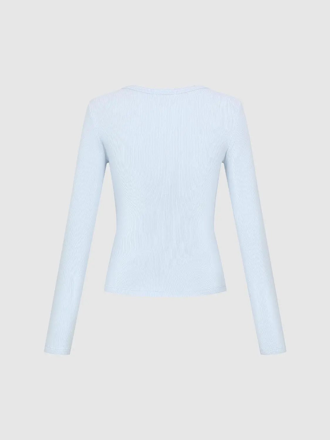 Henley Neck Slim Fit Cropped Long Sleeve Basic Top