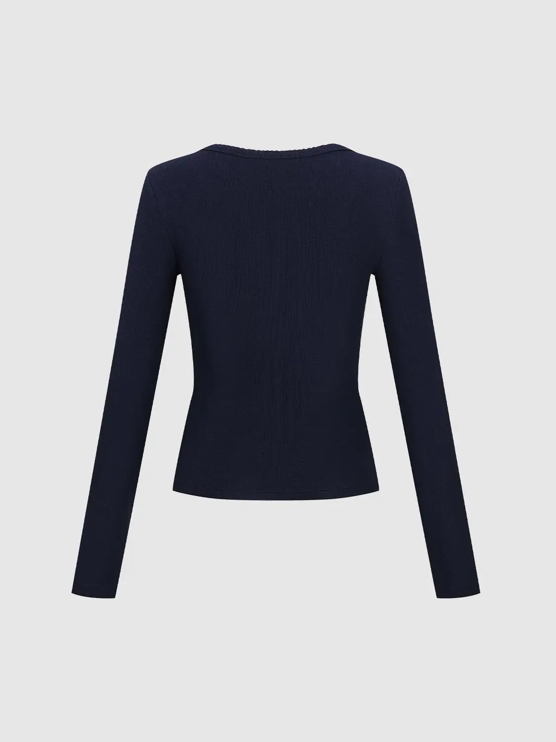 Henley Neck Slim Fit Cropped Long Sleeve Basic Top