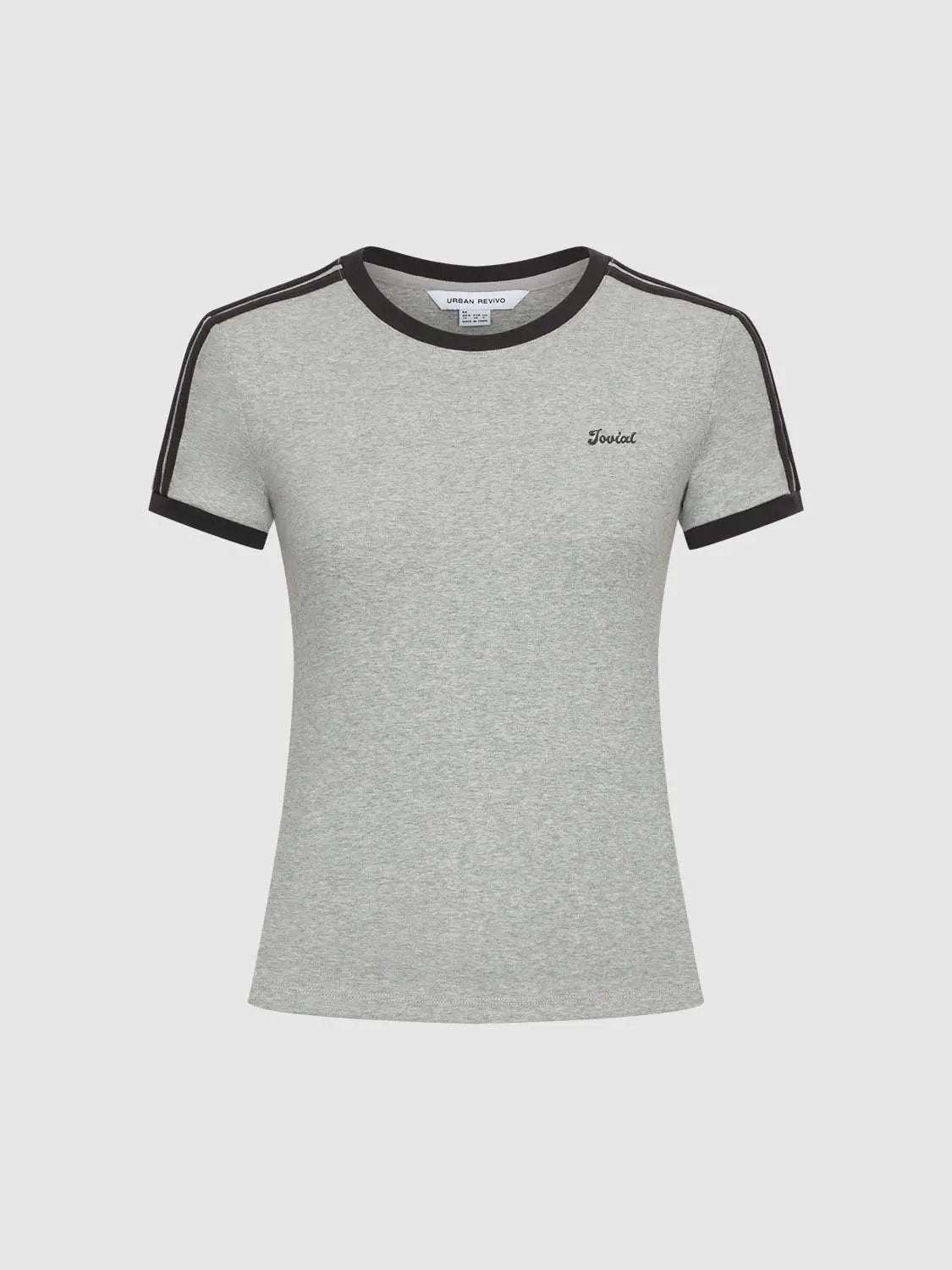 Short Sleeve Contrast Trim Fitted Waist Cotton T-Shirt