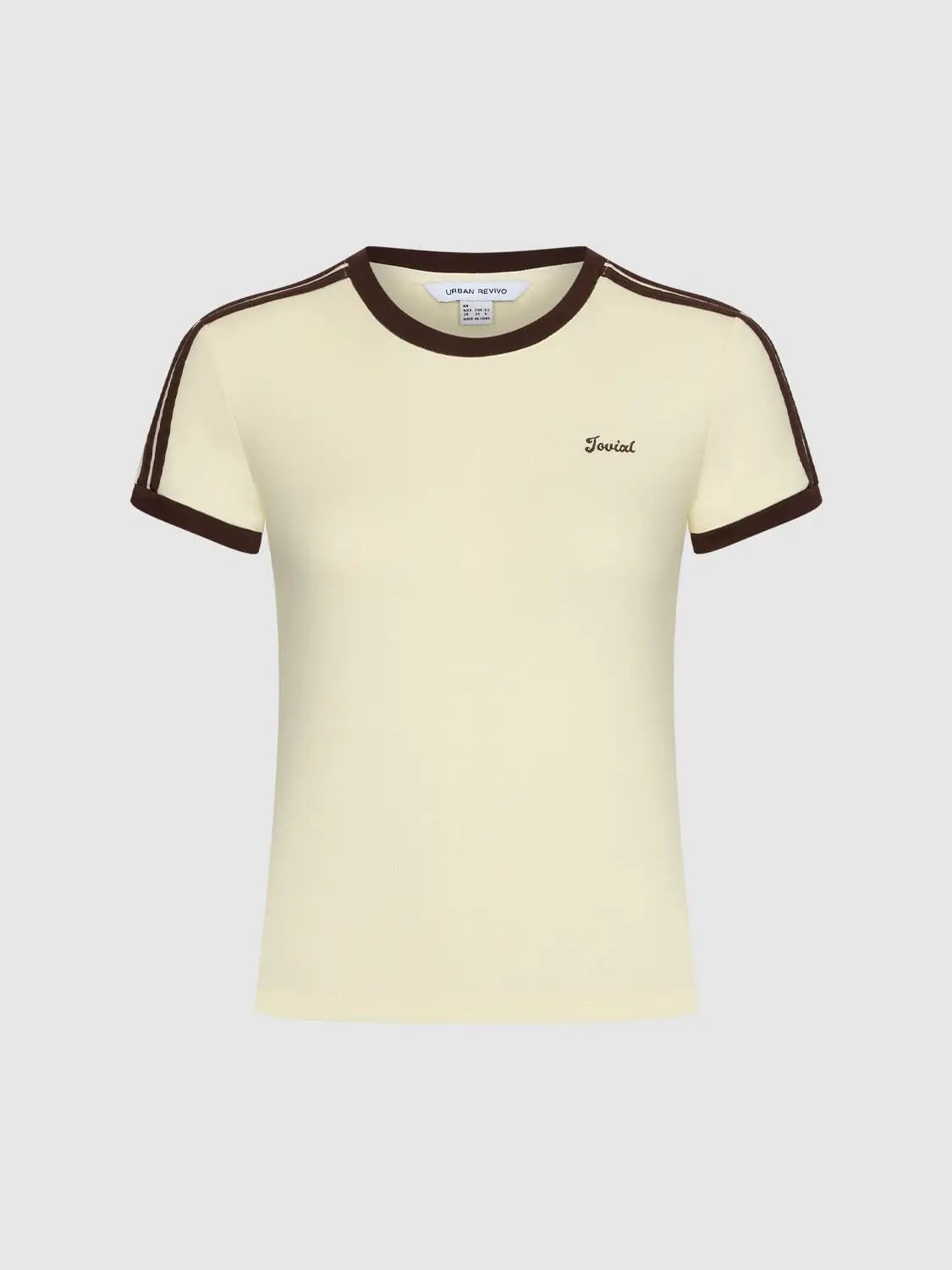 Short Sleeve Contrast Trim Fitted Waist Cotton T-Shirt