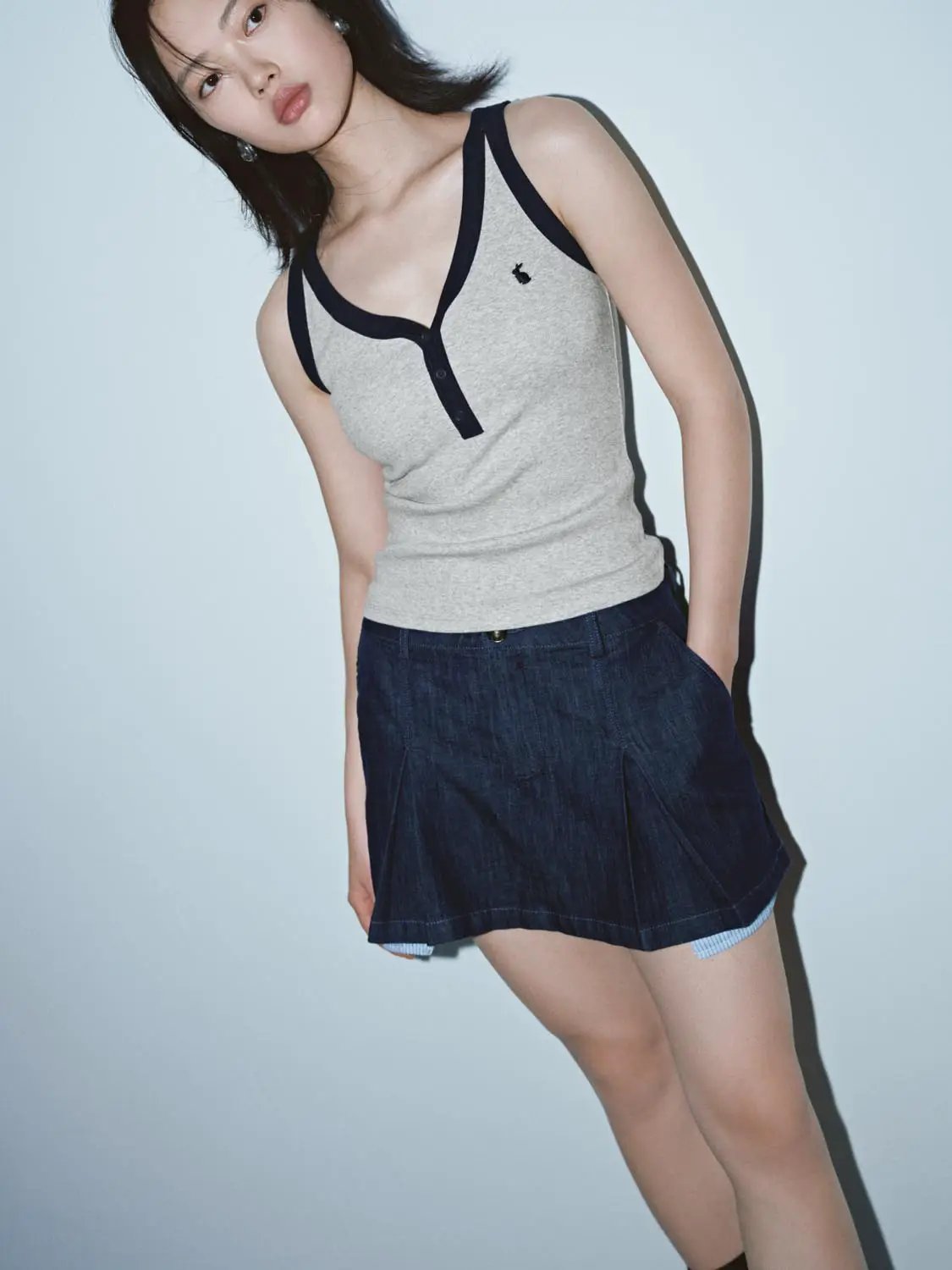 Contrast Trim Classic Stretch Cotton Tank Top