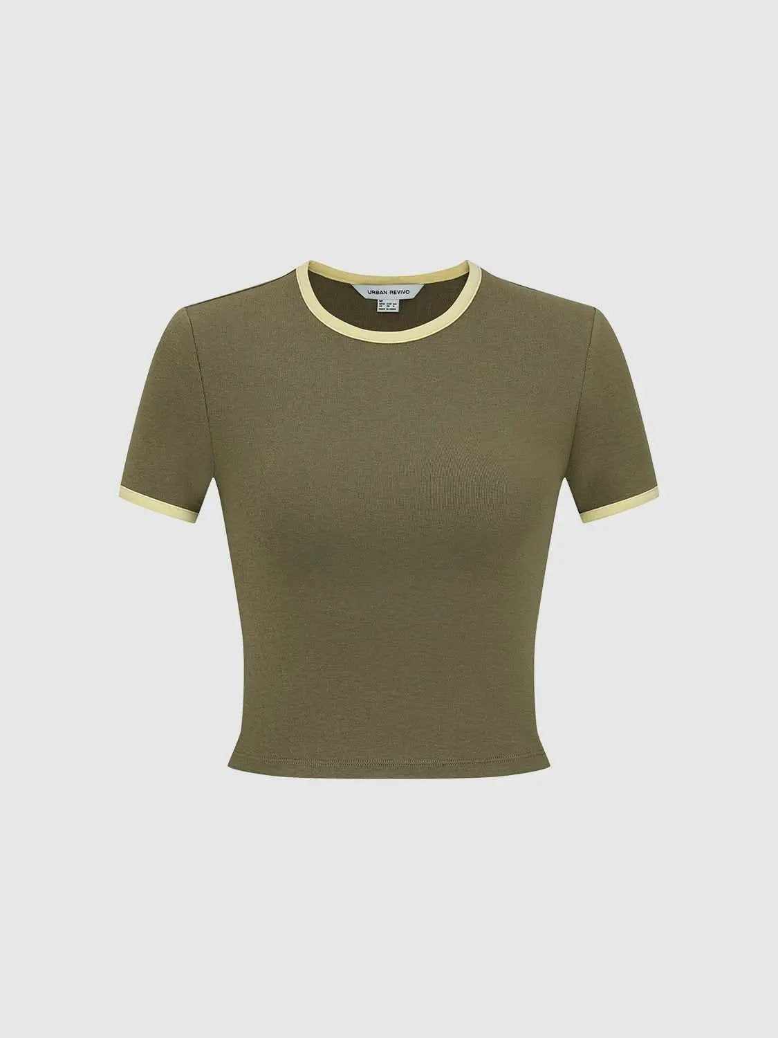 Slim Crew Neck Contrast Binding Short Sleeve Cropped Top