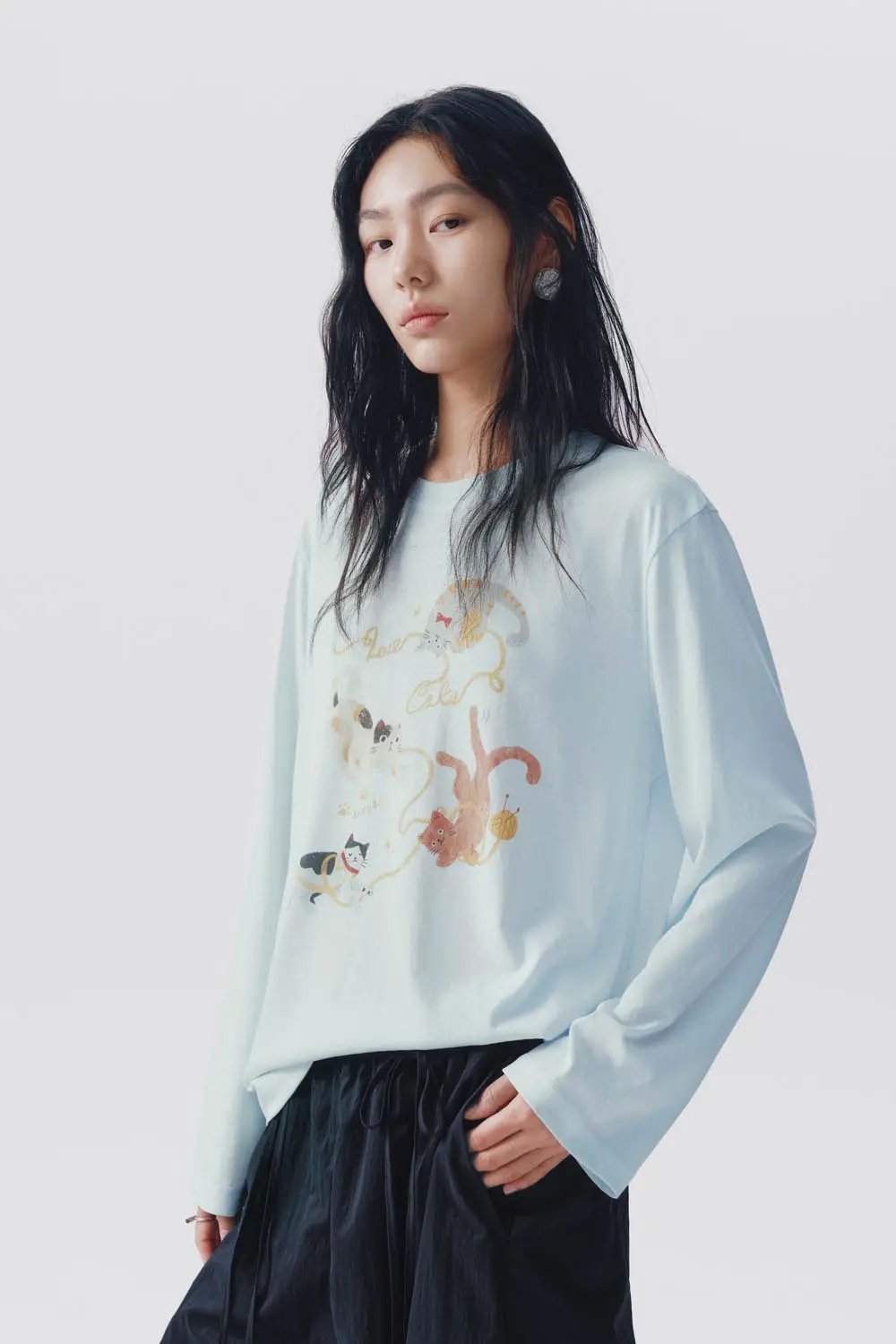 Cat Print Cotton Long Sleeve T-shirt