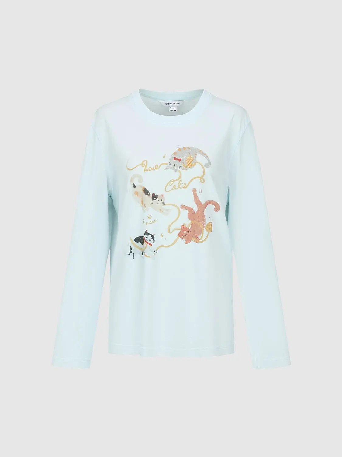 Cat Print Cotton Long Sleeve T-shirt