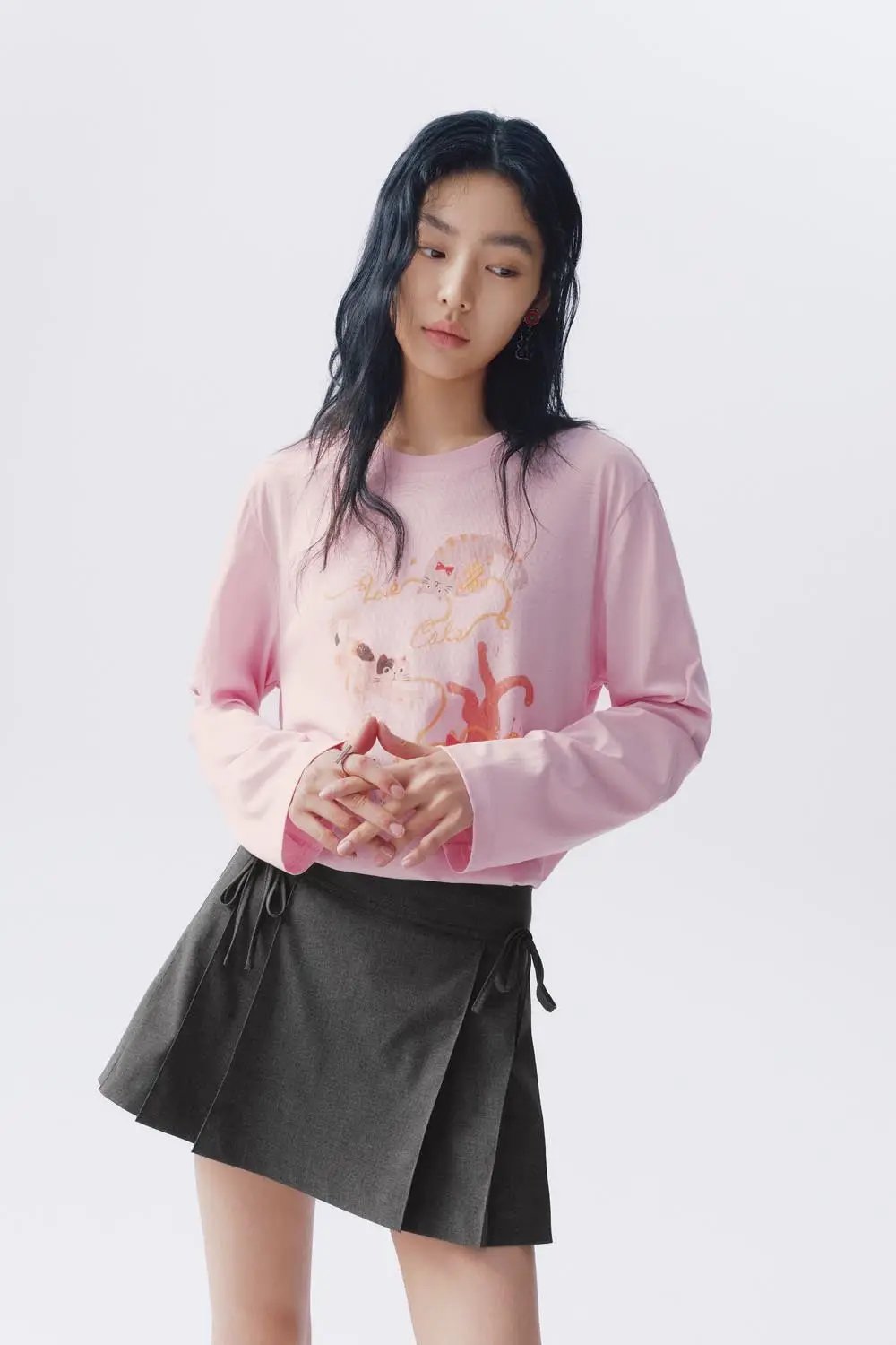 Cat Print Cotton Long Sleeve T-shirt