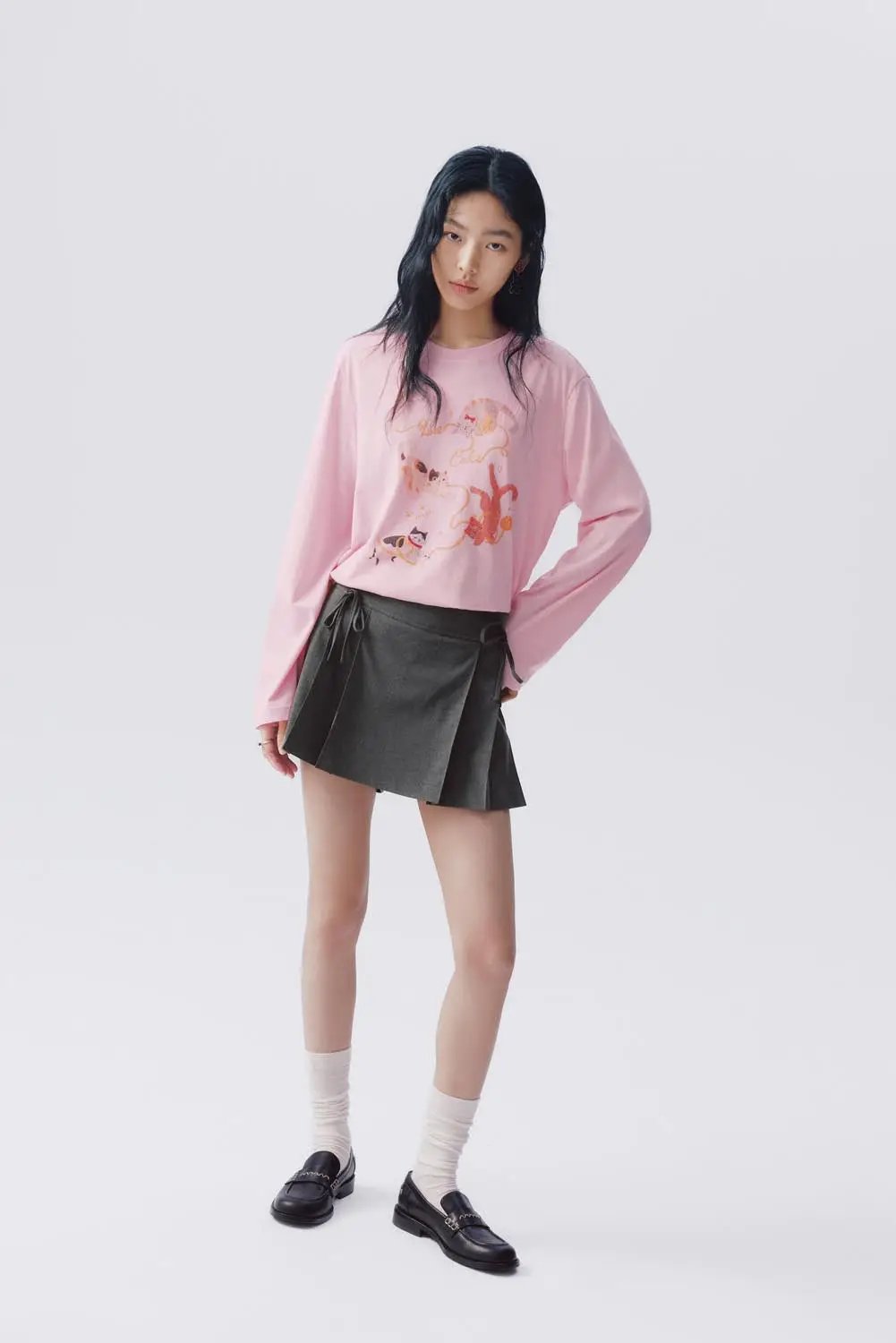 Cat Print Cotton Long Sleeve T-shirt
