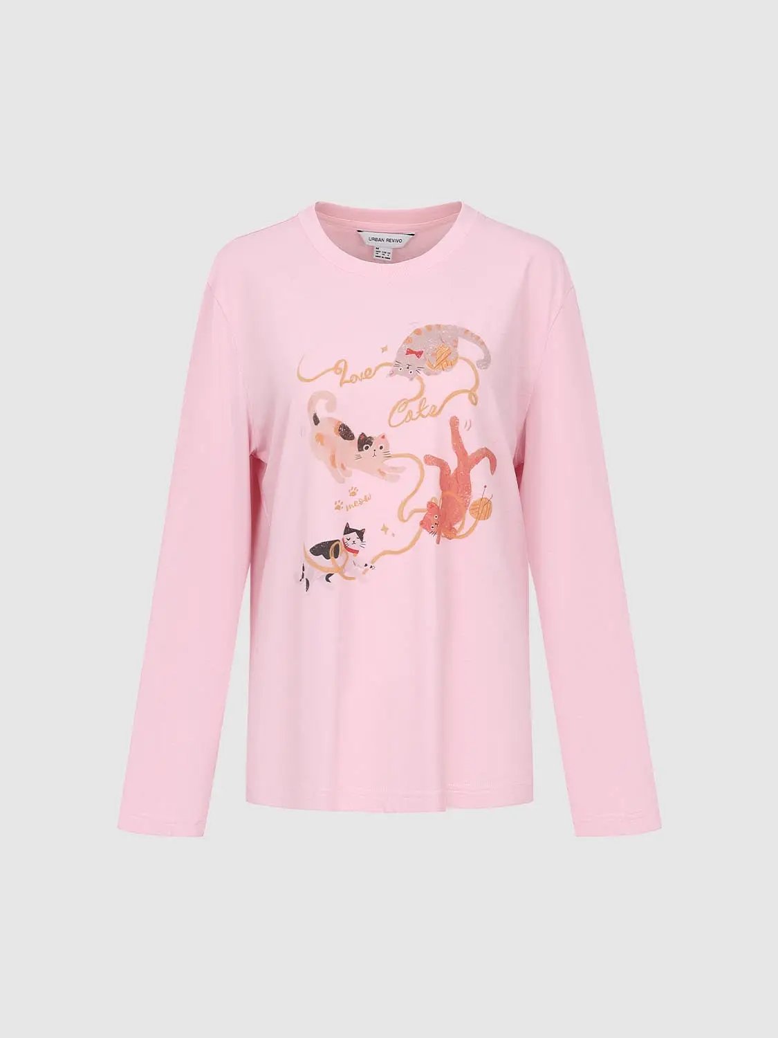 Cat Print Cotton Long Sleeve T-shirt