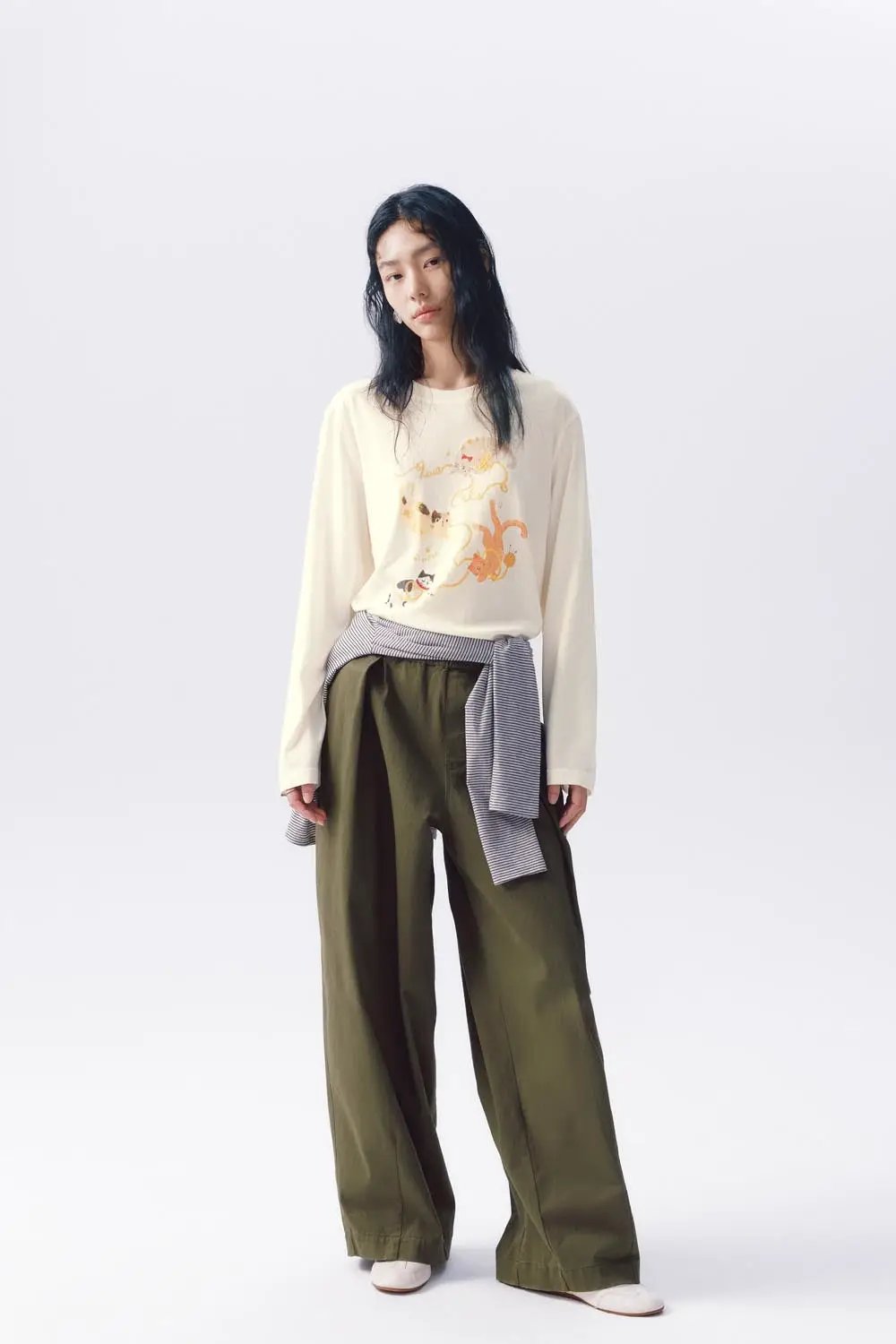 Cat Print Cotton Long Sleeve T-shirt
