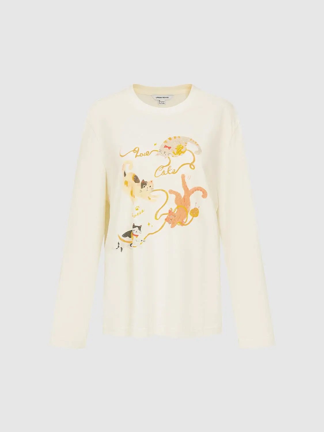 Cat Print Cotton Long Sleeve T-shirt