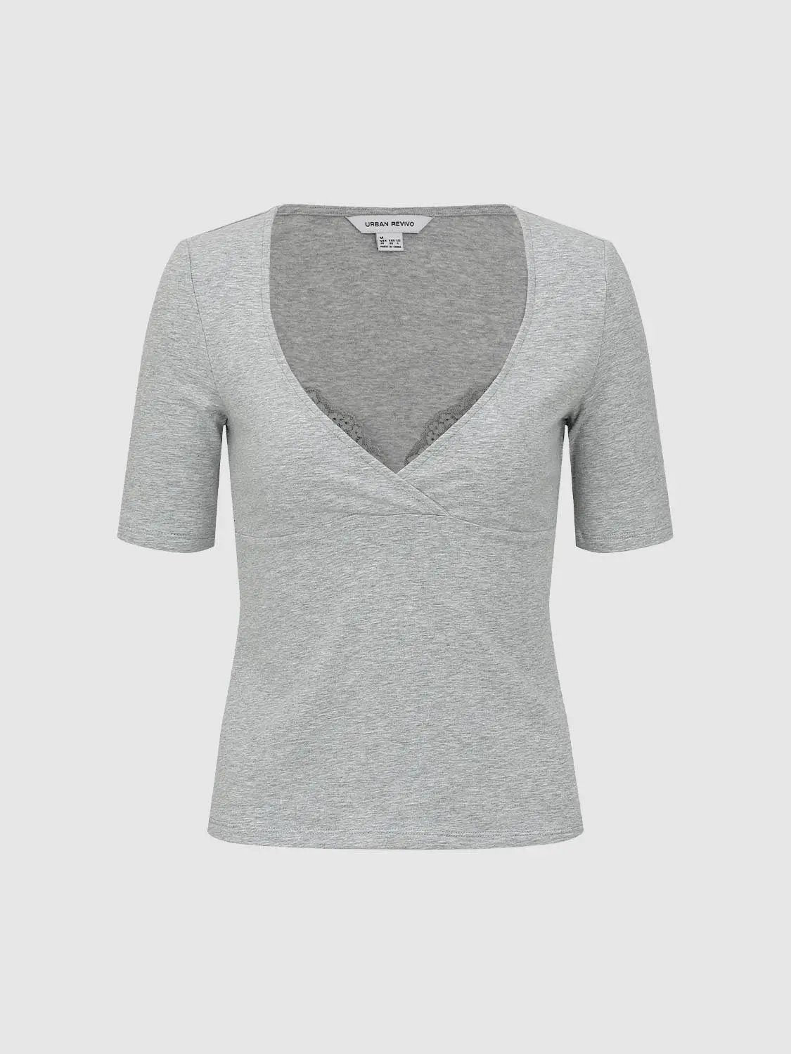 Soft Knit V-neck Wrap Front Cotton T-shirt