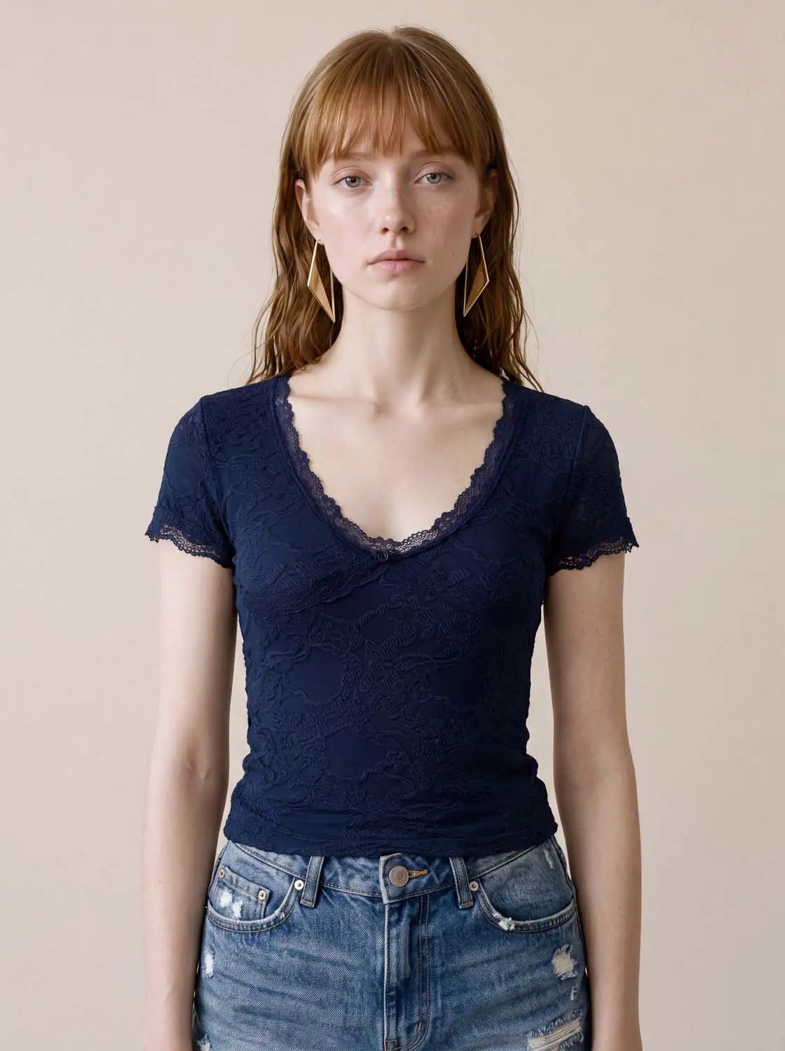 Lace Trim V-neck Shirt
