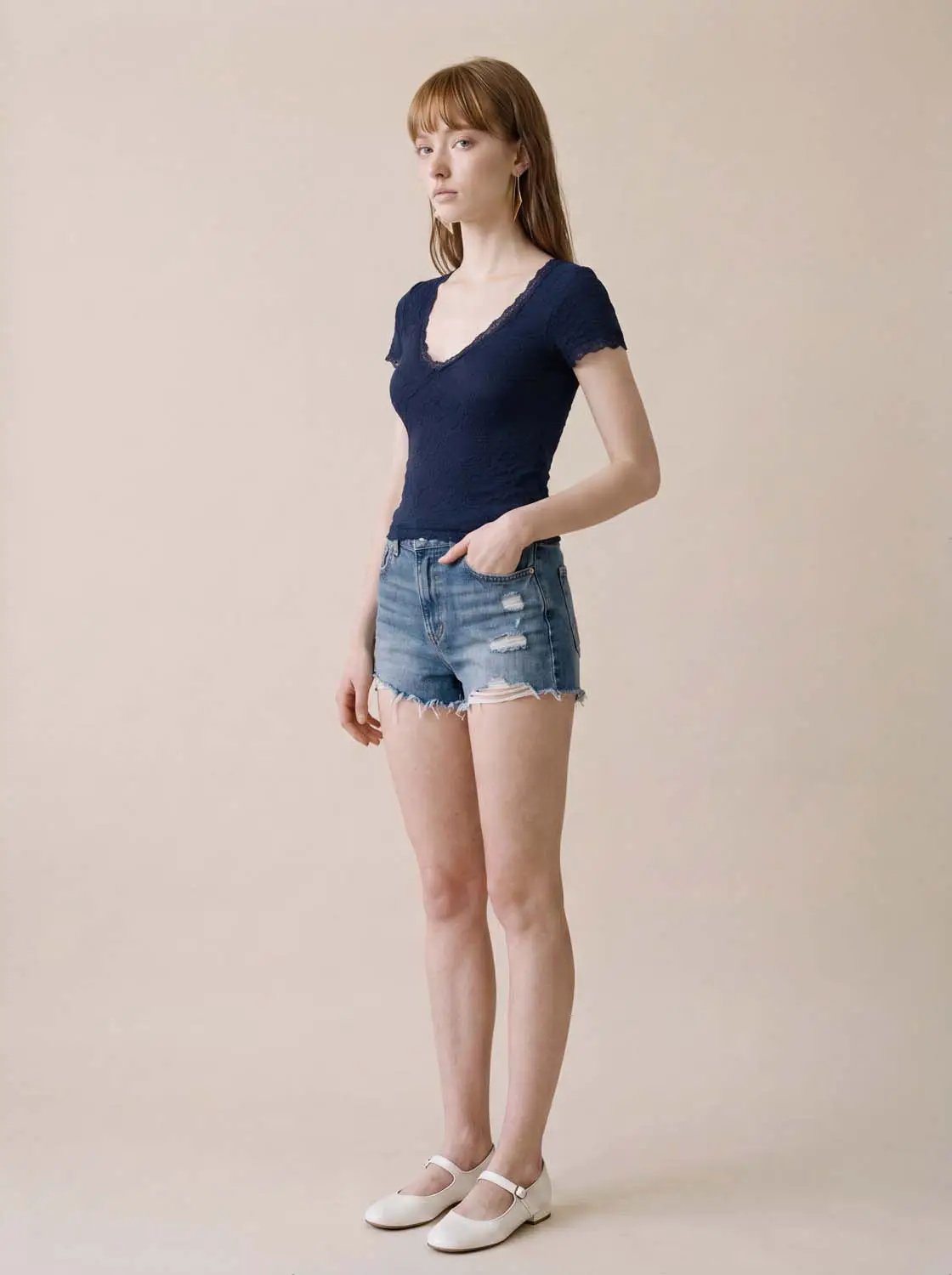 Lace Trim V-neck Shirt