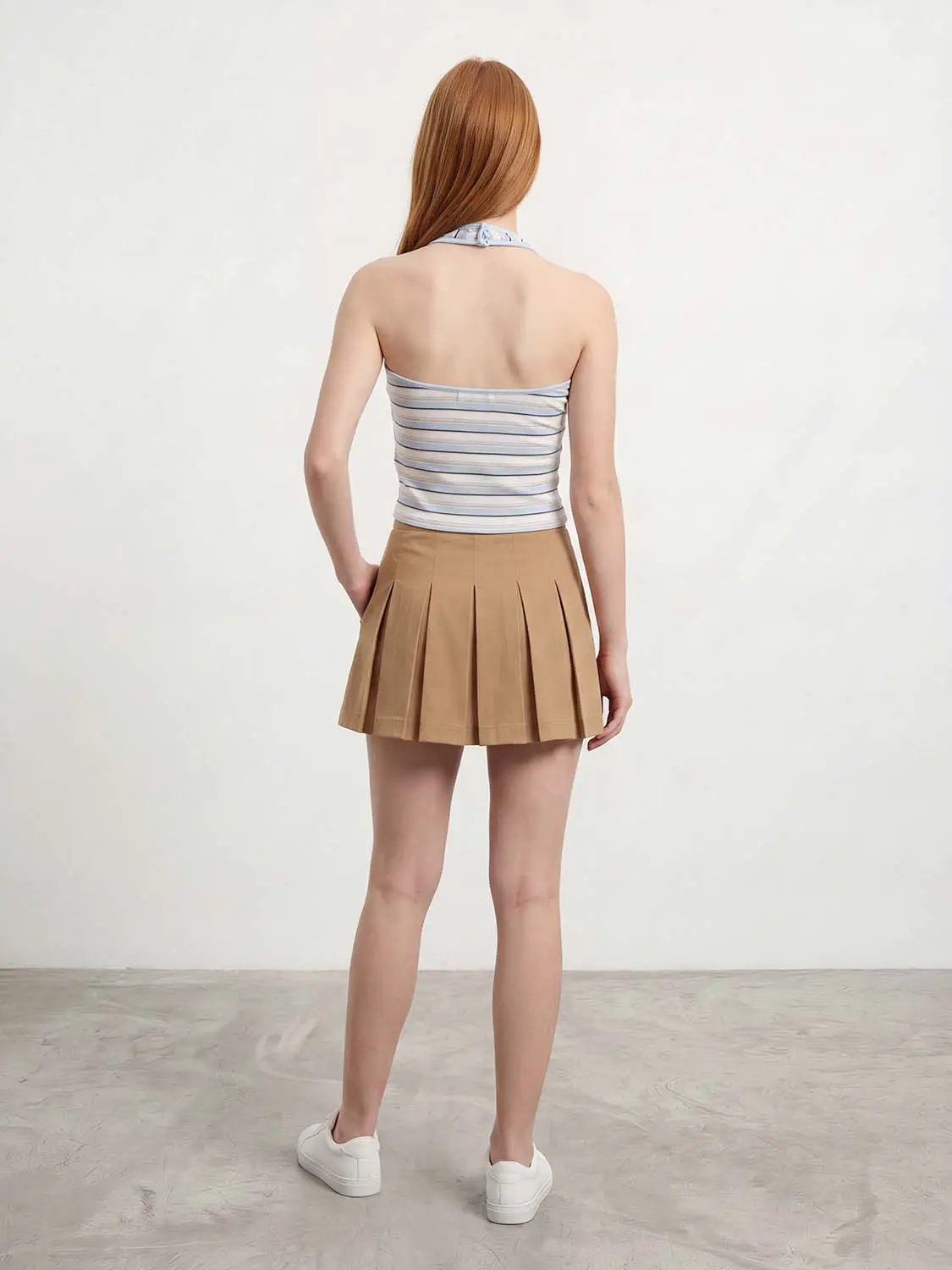 Ribbed Blue Striped Fitted Sleeveless Tank Top