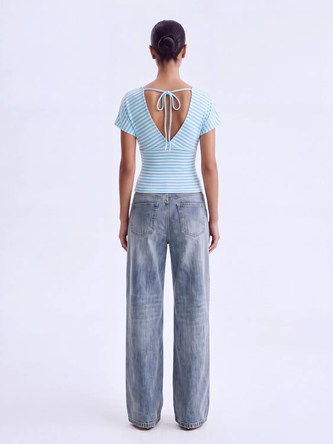 Wrap Striped Fitted V-neck Short Sleeve T-Shirt